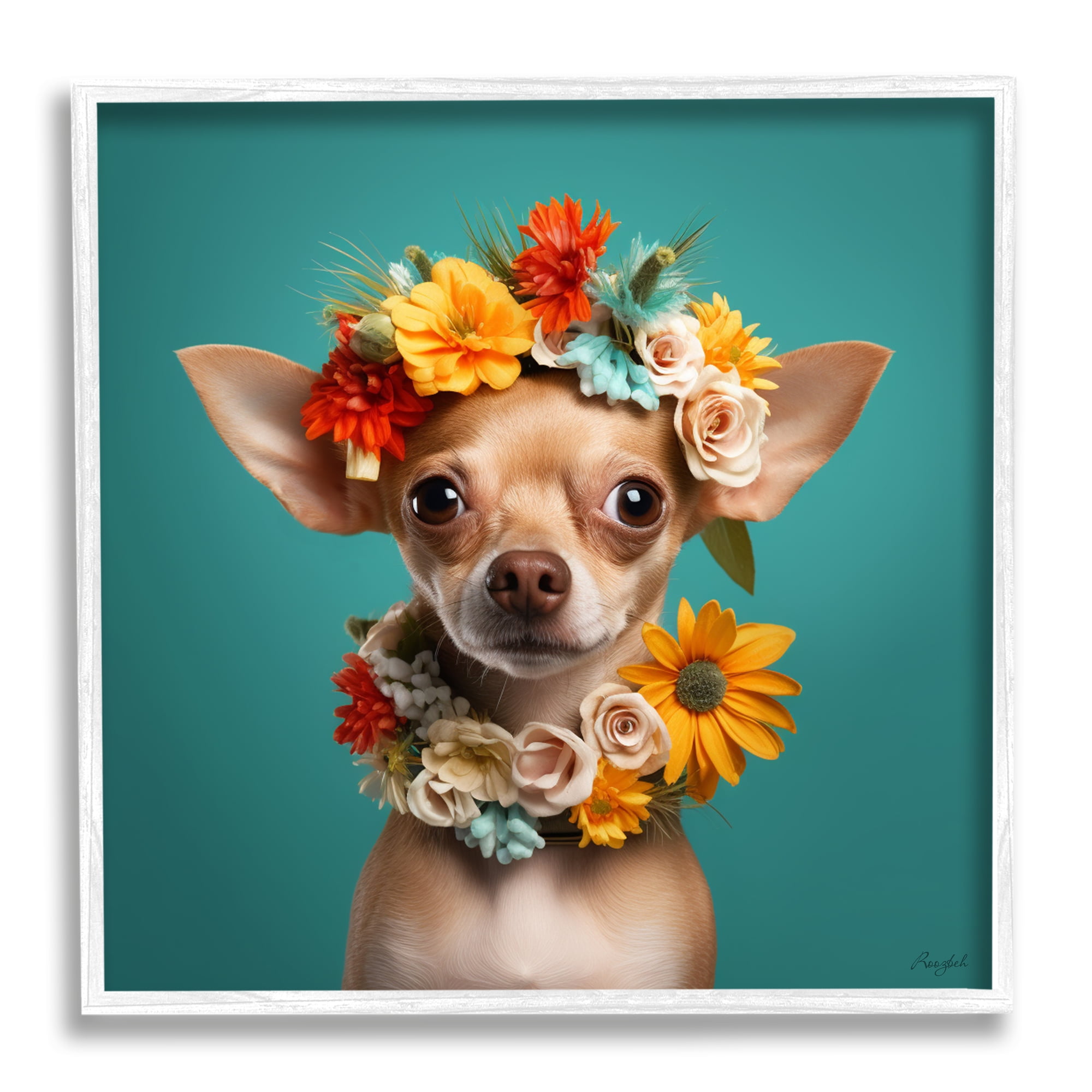 Stupell Industries Floral Chihuahua Portrait Animals & Insects Painting White Framed Art Print Wall Art, 12 x 12