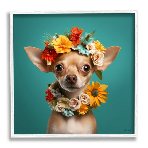 Stupell Industries Floral Chihuahua Portrait Animals & Insects Painting White Framed Art Print Wall Art, 12 x 12