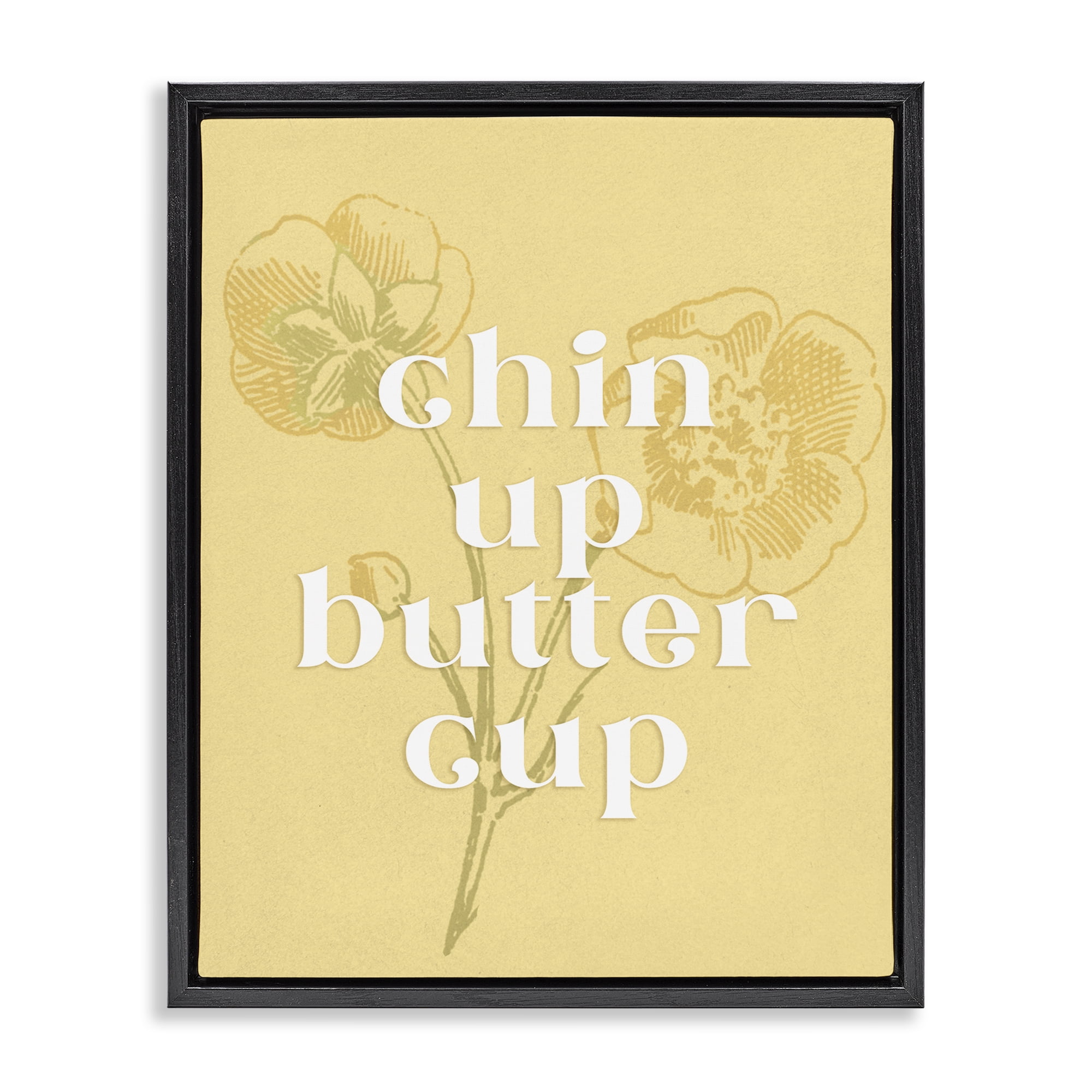 Stupell Industries Floral Chin Up Phrase Plants & Flowers Painting Black Floater Framed Canvas Art Print Wall Art, 17 x 21