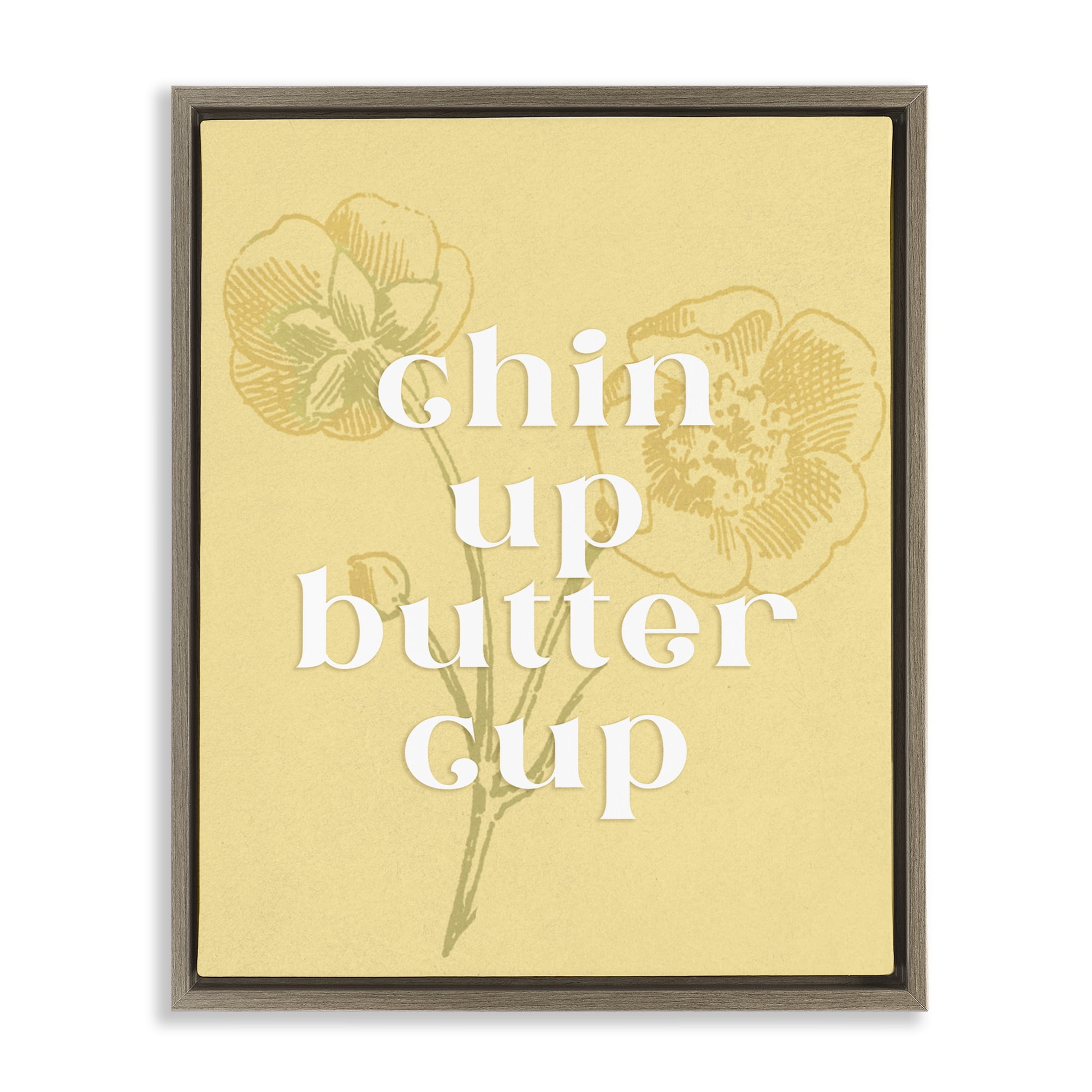 Stupell Industries Floral Chin Up Phrase Plants & Flowers Painting Brown Floater Framed Canvas Art Print Wall Art, 17 x 21