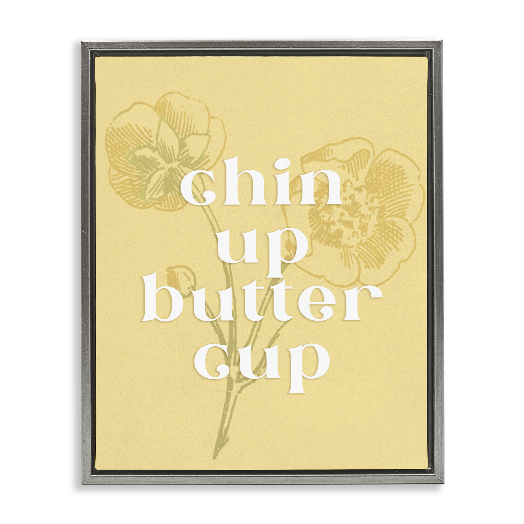 Stupell Industries Floral Chin Up Phrase Plants & Flowers Painting Gray Floater Framed Canvas Art Print Wall Art, 25 x 31