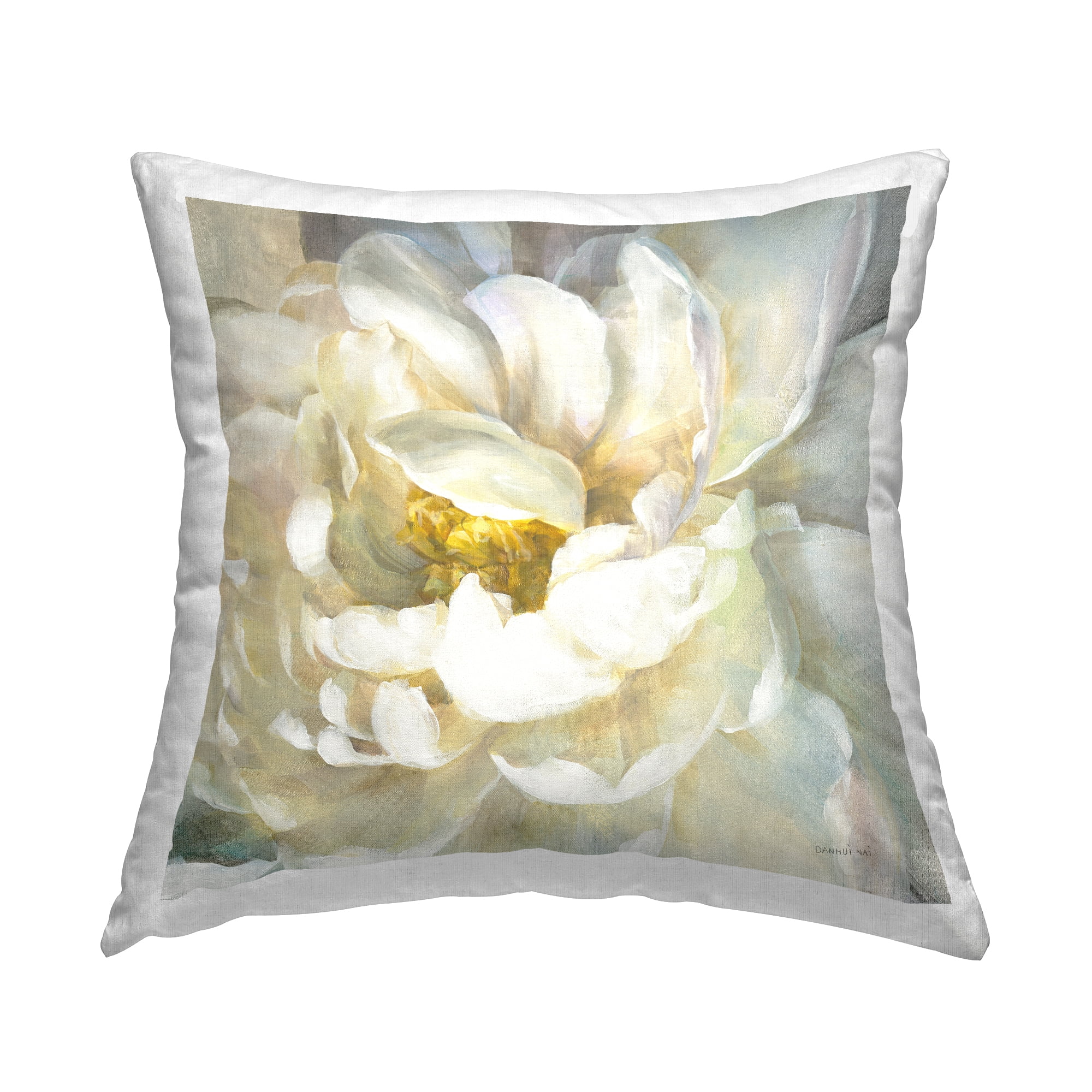 Stupell Industries Floral Close-Up Petals Nature Yellow Painting Glam Off-White,18 x 7 x 18 Decorative Pillows