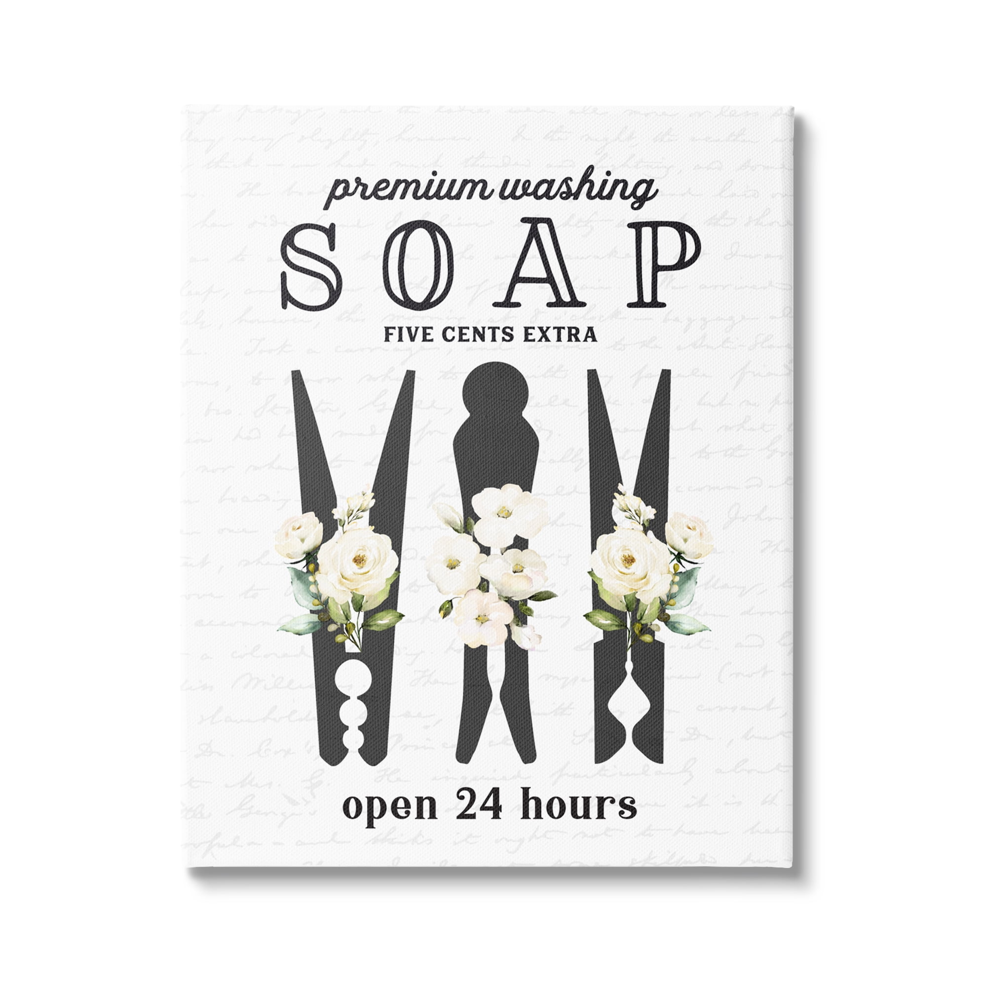 Stupell Industries Floral Clothespin Silhouettes Laundry Room Script Sign Graphic Art Gallery Wrapped Canvas Print Wall Art, Design by Lettered and Lined