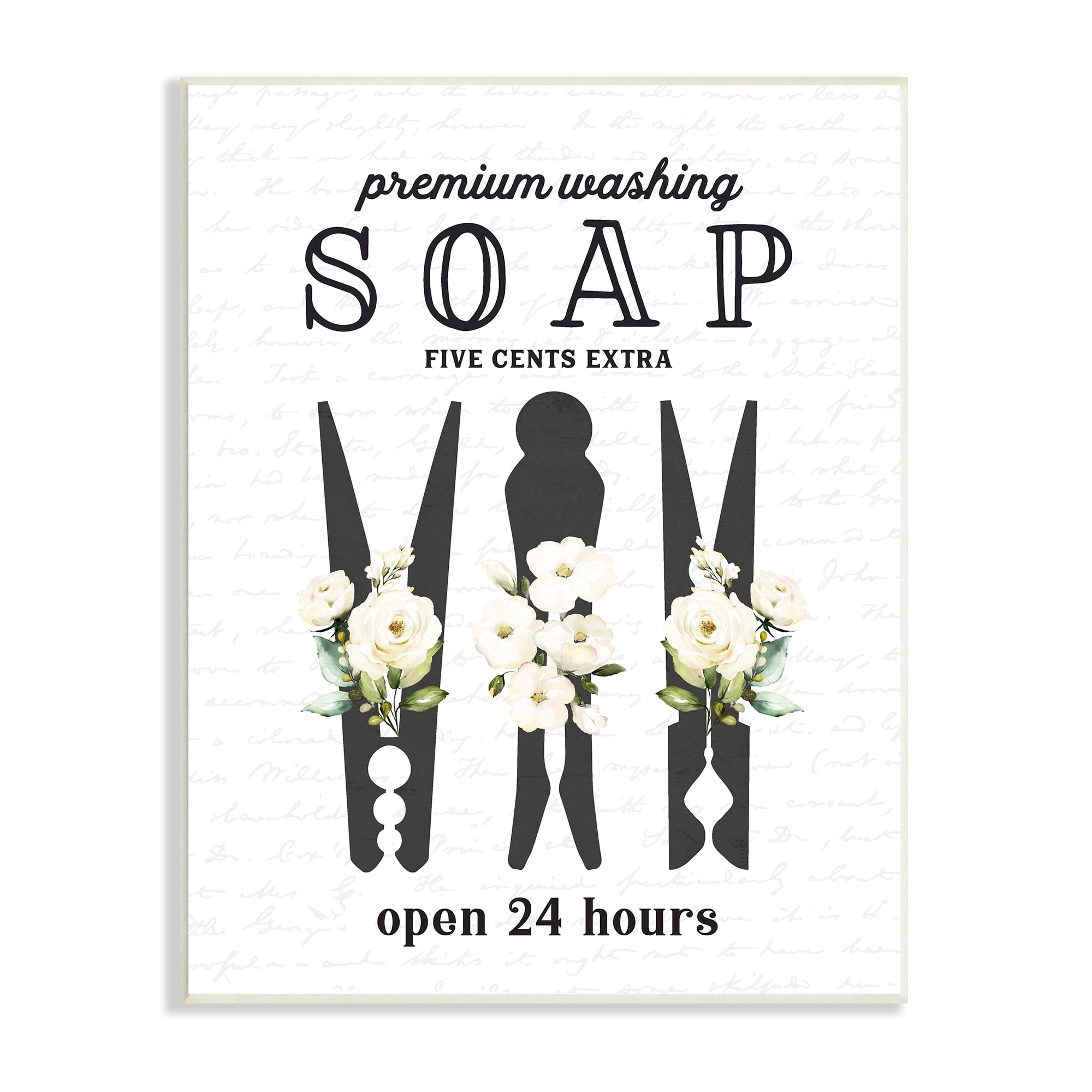 Vintage Floral Clothespin Silhouettes Laundry Room Script Sign