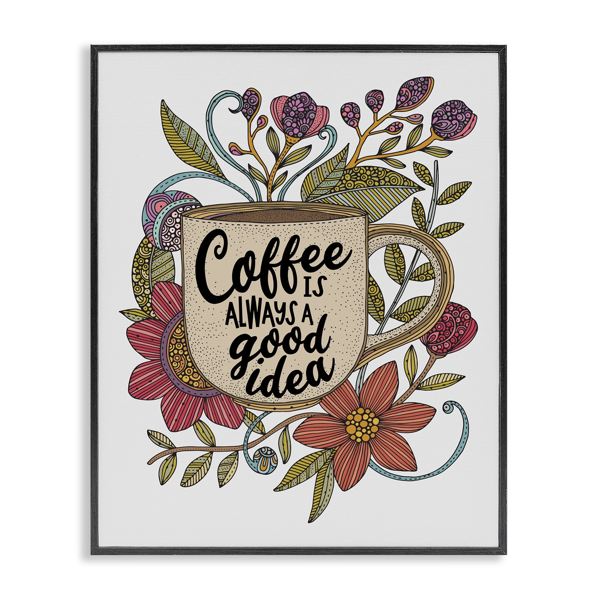 Stupell Industries Floral Coffee Good Idea Food & Beverage Painting Black Framed Art Print Wall Art, 24 x 30