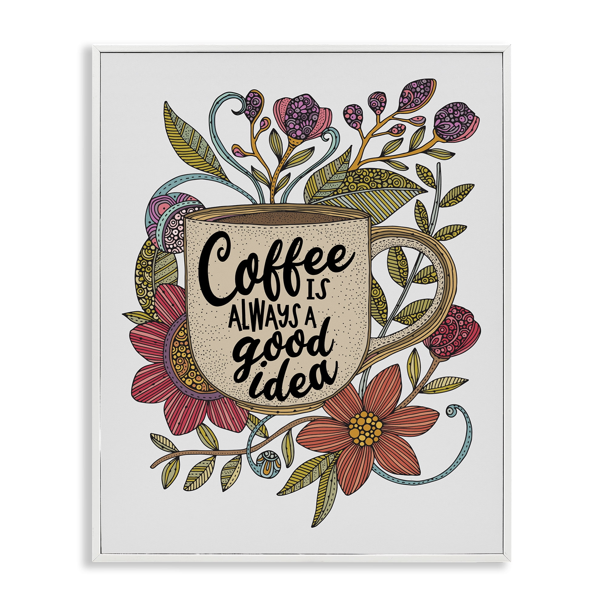Stupell Industries Floral Coffee Good Idea Food & Beverage Painting White Framed Art Print Wall Art, 11 x 14