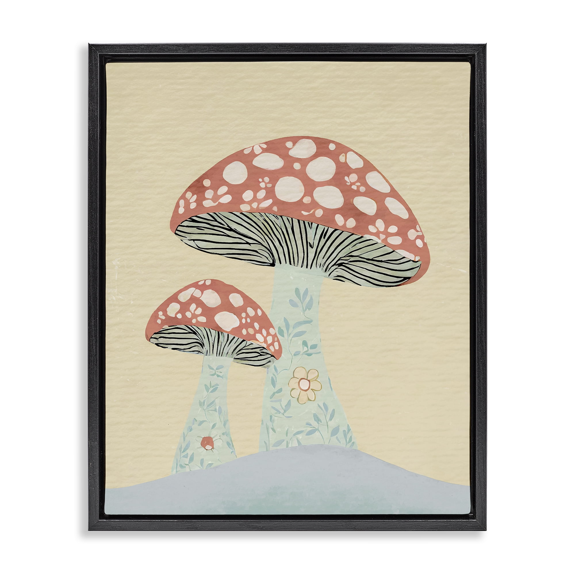 Stupell Industries Floral Collaged Mushrooms Botanical & Floral Painting Black Floater Framed Art Print Wall Art, 25 x 31