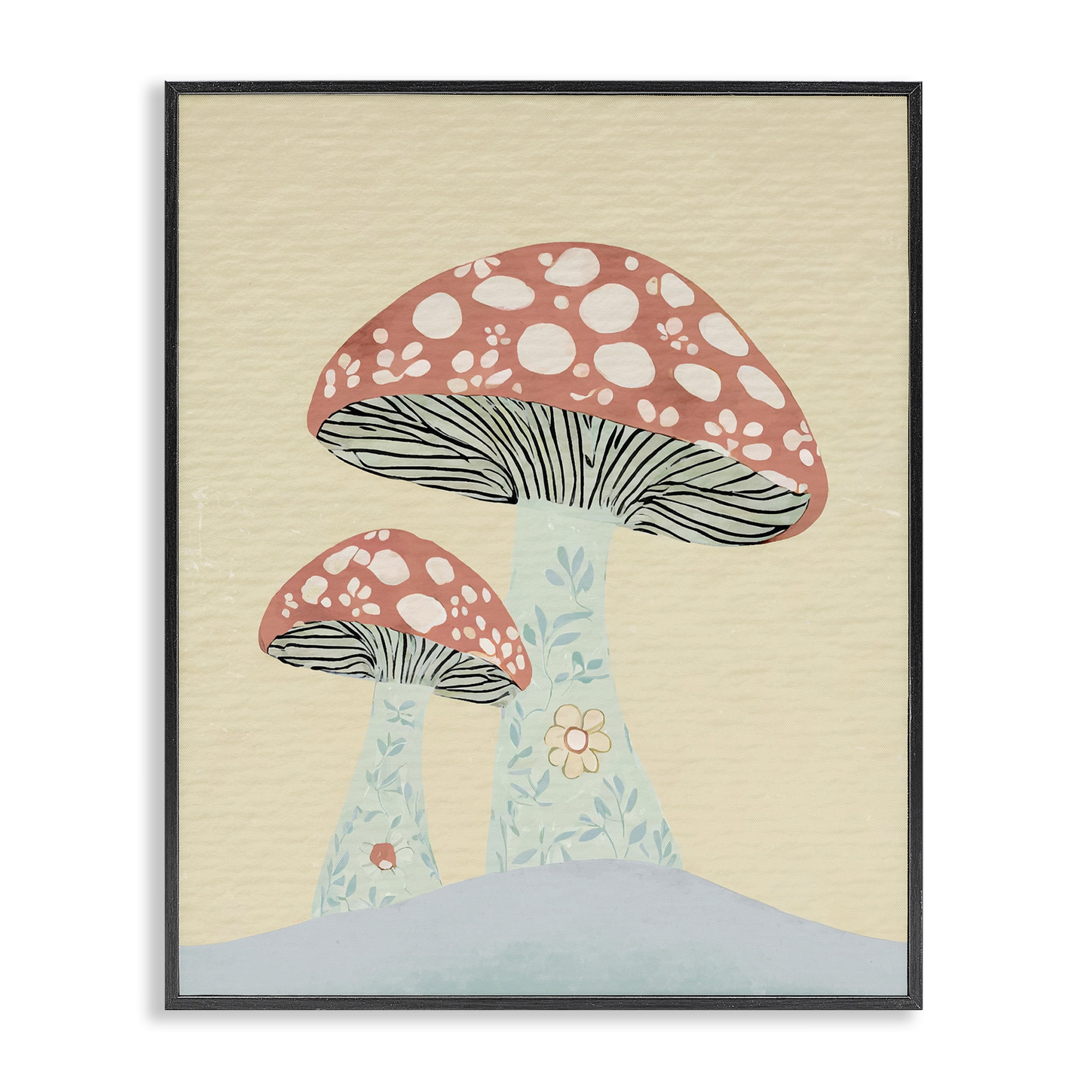 Stupell Industries Floral Collaged Mushrooms Botanical & Floral Painting Black Framed Art Print Wall Art, 11 x 14