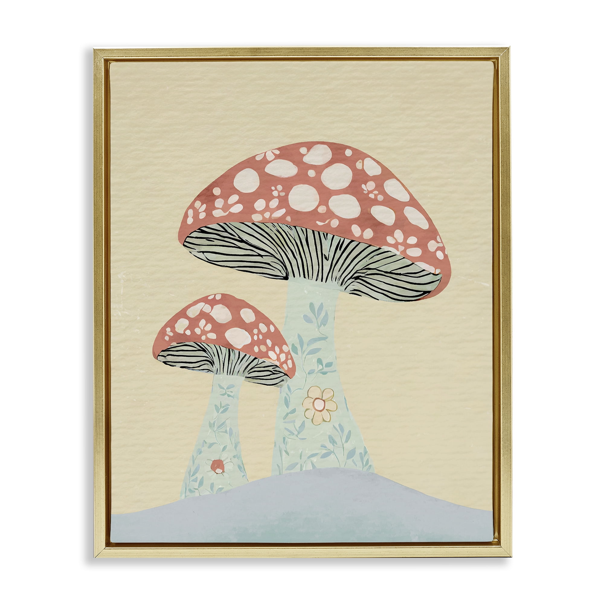 Stupell Industries Floral Collaged Mushrooms Botanical & Floral Painting Gold Floater Framed Art Print Wall Art, 25 x 31