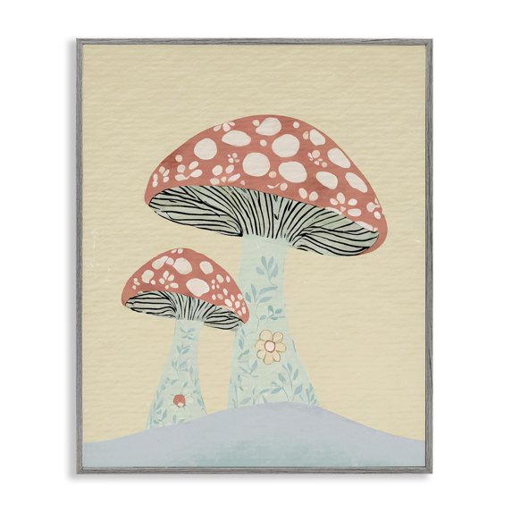 Stupell Industries Floral Collaged Mushrooms Botanical & Floral Painting Gray Framed Art Print Wall Art, 24 x 30
