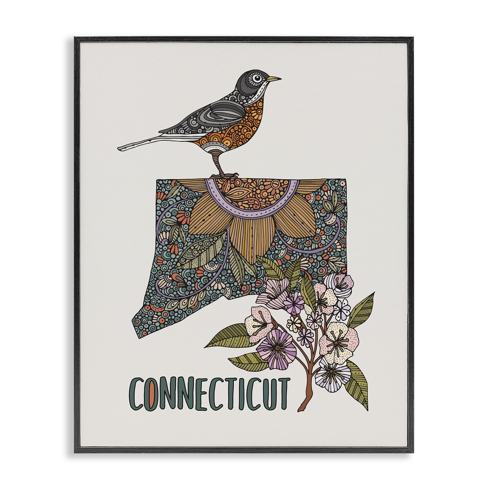 Stupell Industries Floral Connecticut State Botanical & Floral Painting Black Framed Art Print Wall Art, 11 x 14
