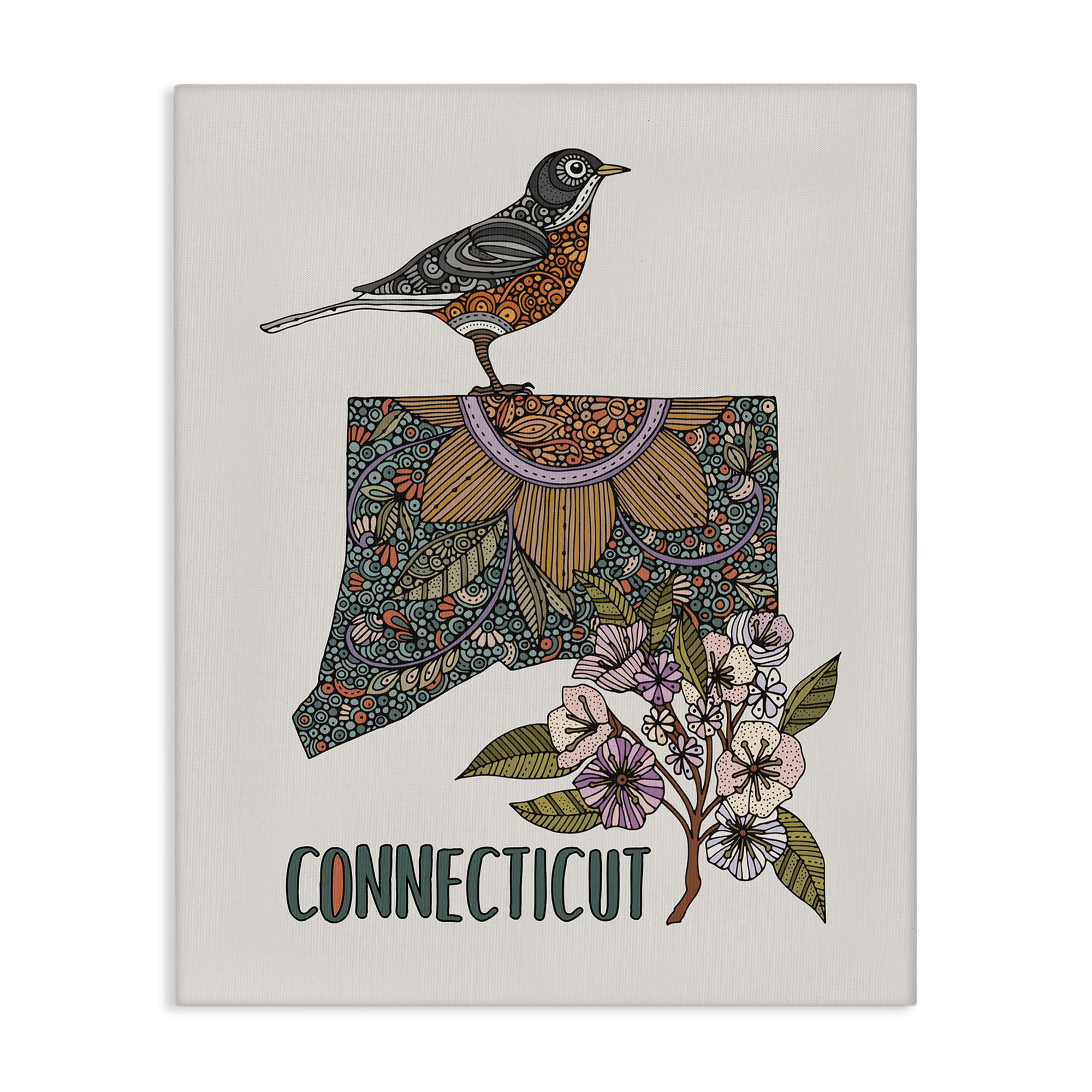 Stupell Industries Floral Connecticut State Botanical & Floral Painting Gallery Wrapped Canvas Art Print Wall Art, 36 x 48