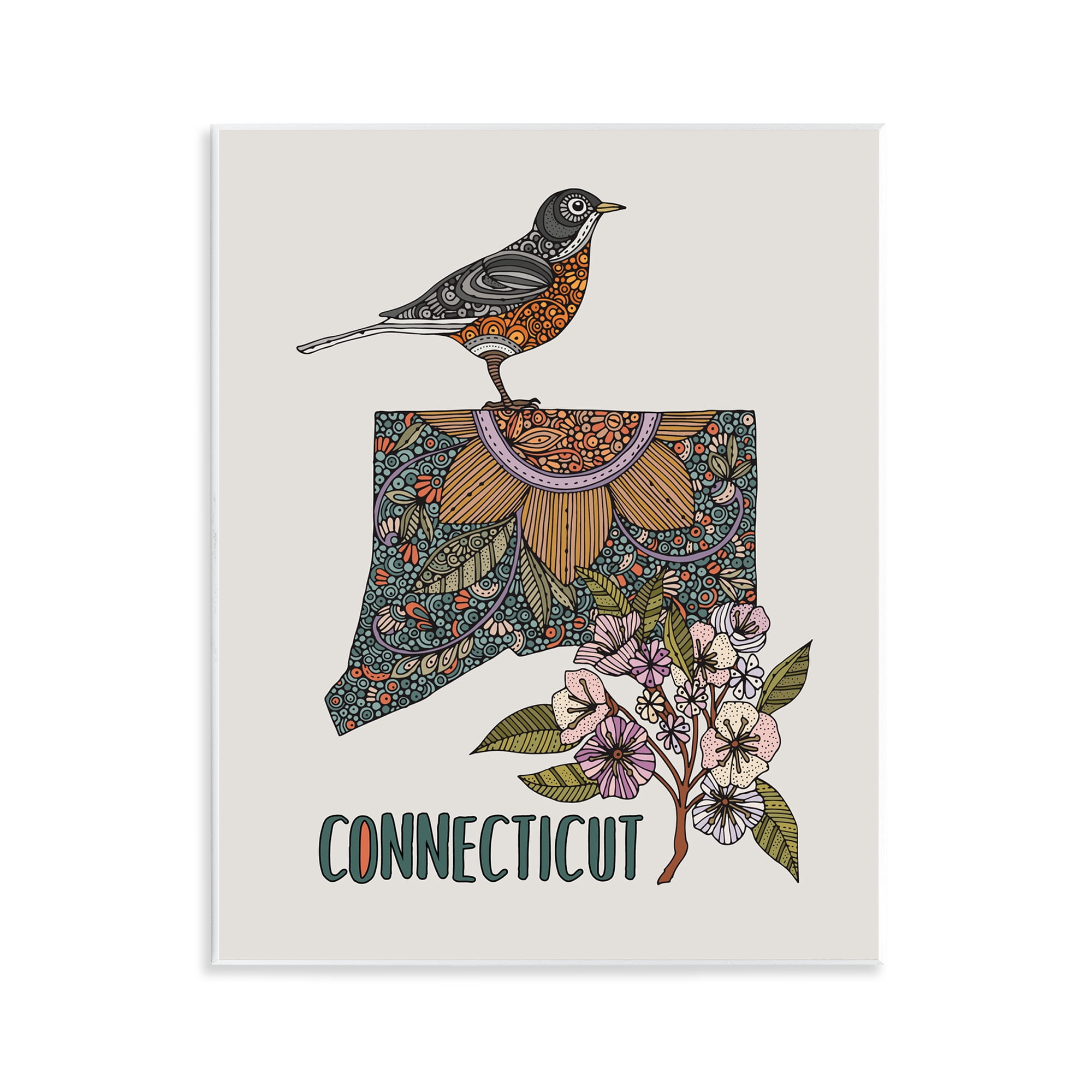 Stupell Industries Floral Connecticut State Botanical & Floral Painting Unframed Art Print Wall Art, 11 x 14