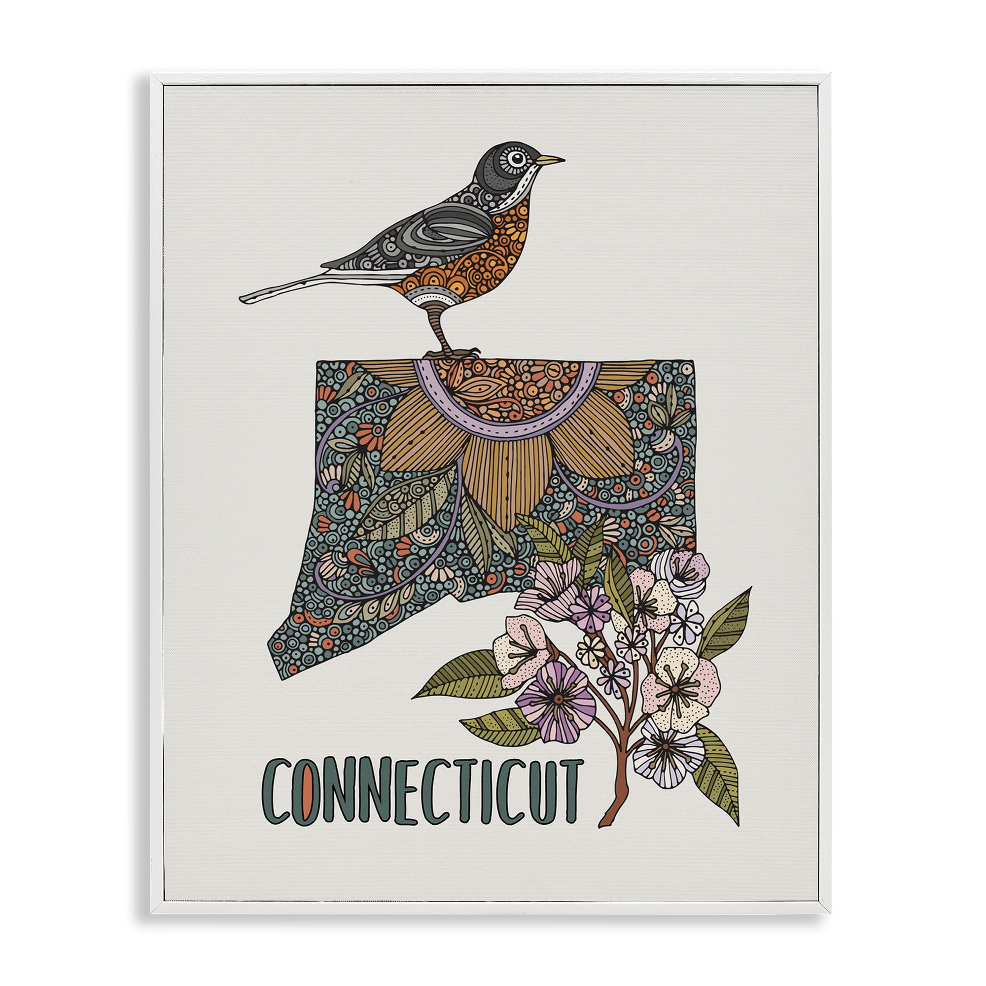 Stupell Industries Floral Connecticut State Botanical & Floral Painting White Framed Art Print Wall Art, 11 x 14