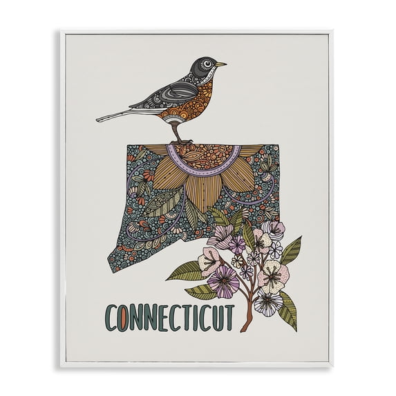 Stupell Industries Eclectic Floral Connecticut State White Framed Giclee Art, 24 x 30, by Valentina Harper