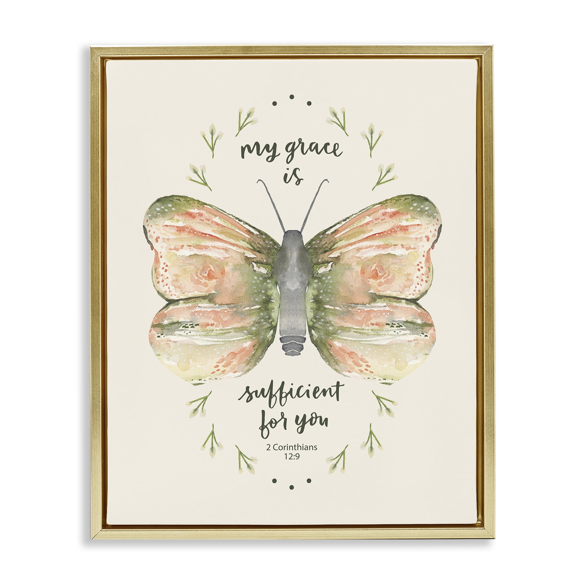 Stupell Industries Floral Corinthians Verse Animals Painting Gold Floater Framed Canvas Art Print Wall Art, 25 x 31
