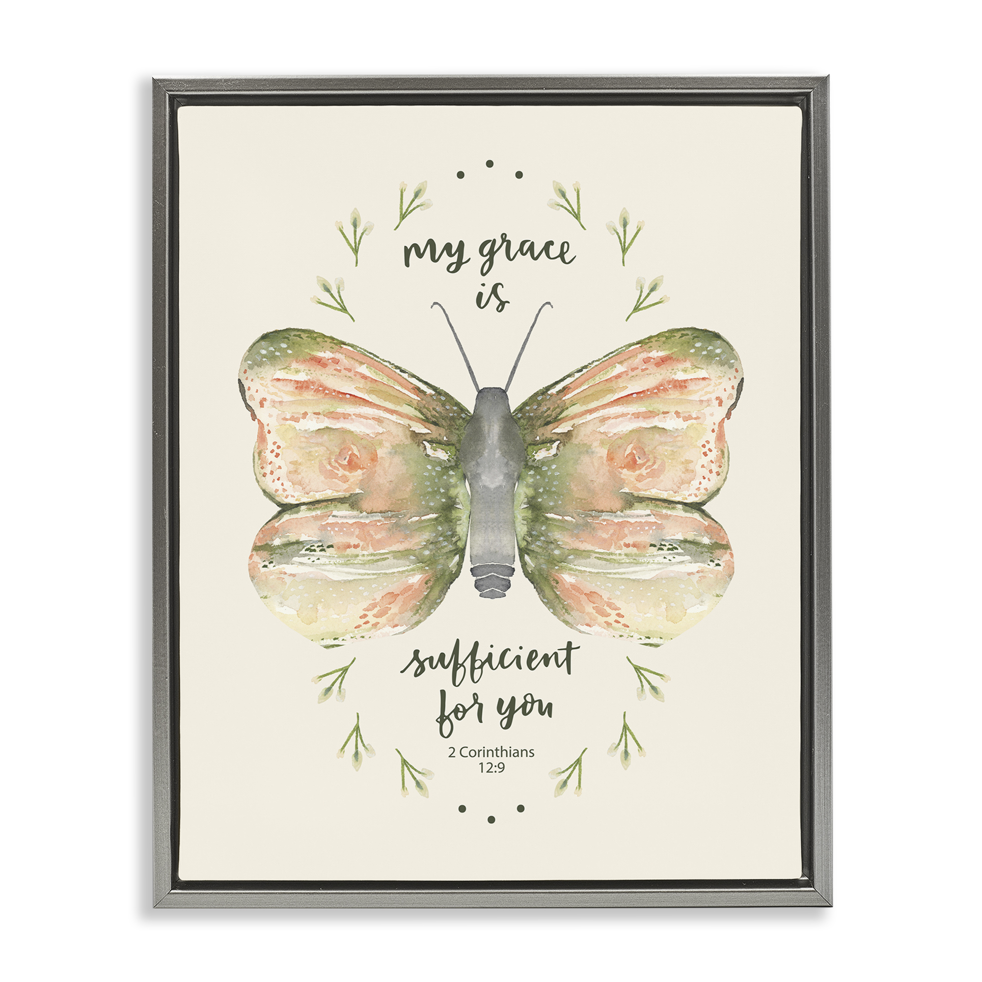 Stupell Industries Floral Corinthians Verse Animals Painting Gray Floater Framed Canvas Art Print Wall Art, 25 x 31