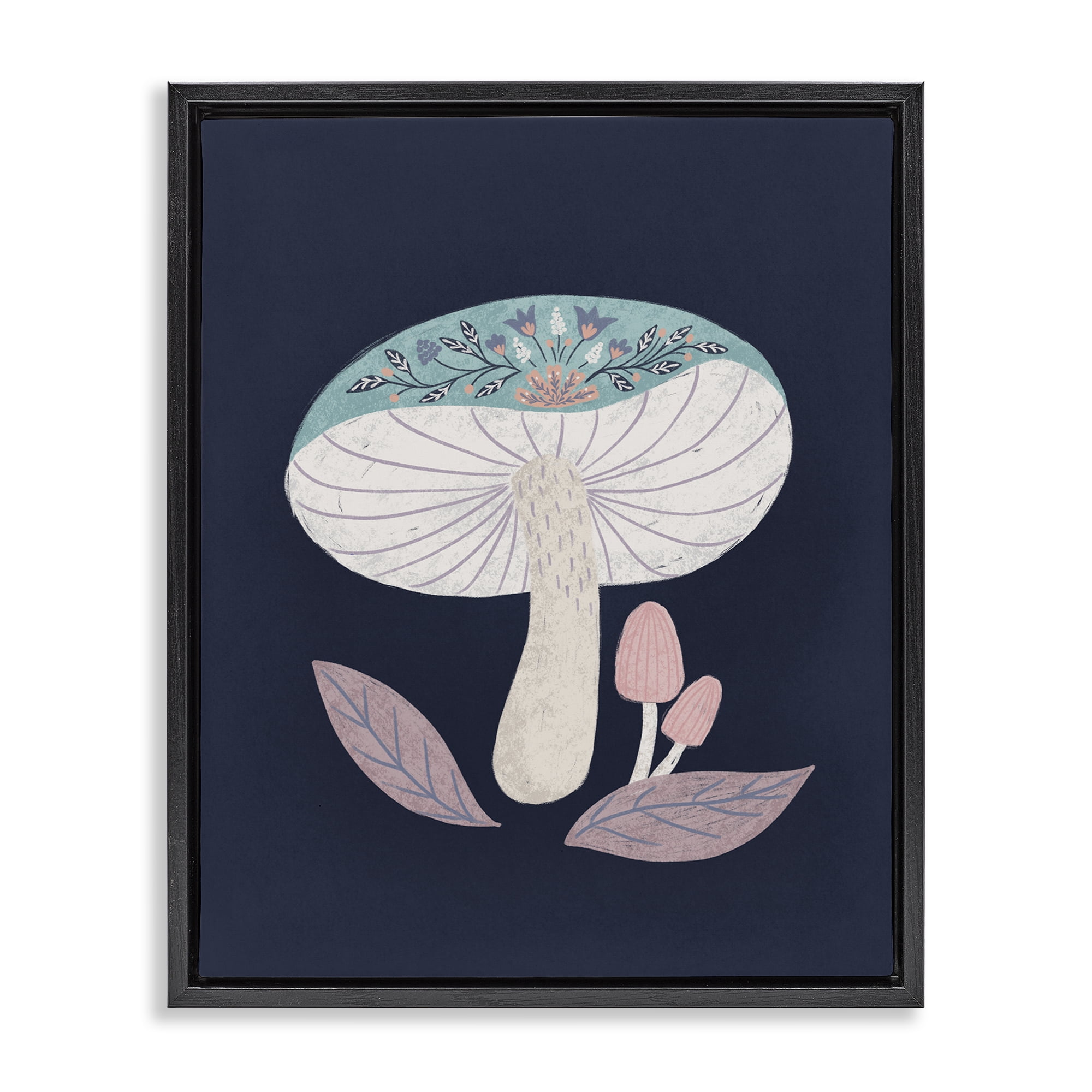 Stupell Industries Floral Cottage Mushroom Black Framed Floater Canvas Wall Art, design by Metka Hiti