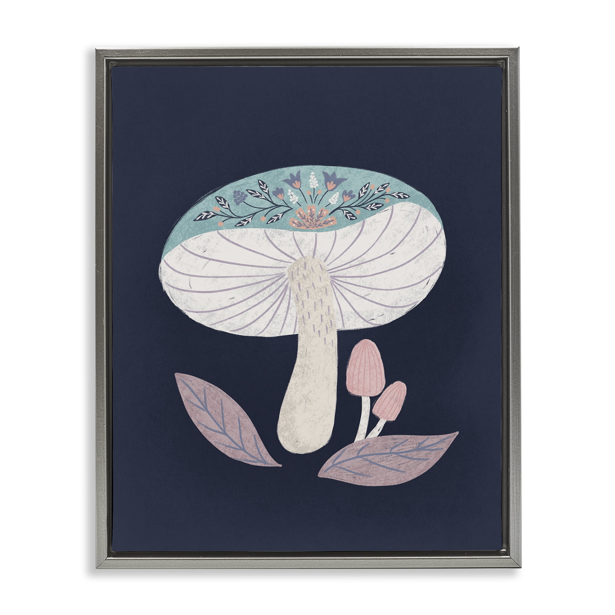 Stupell Industries Floral Cottage Mushroom Gray Framed Floater Canvas Wall Art, design by Metka Hiti