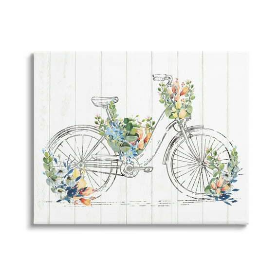 Stupell Industries Floral Country Bicycle Transportation Painting Gallery Wrapped Canvas Art Print Wall Art, 20 x 16