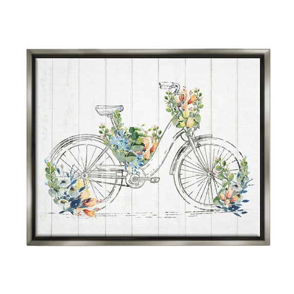 Stupell Industries Floral Country Bicycle Transportation Painting Gray Floater Framed Canvas Art Print Wall Art, 31 x 25