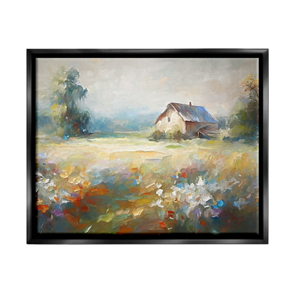 Stupell Industries Floral Countryside Abstraction Landscape Painting Black Floater Framed Canvas Art Print Wall Art, 21 x 17