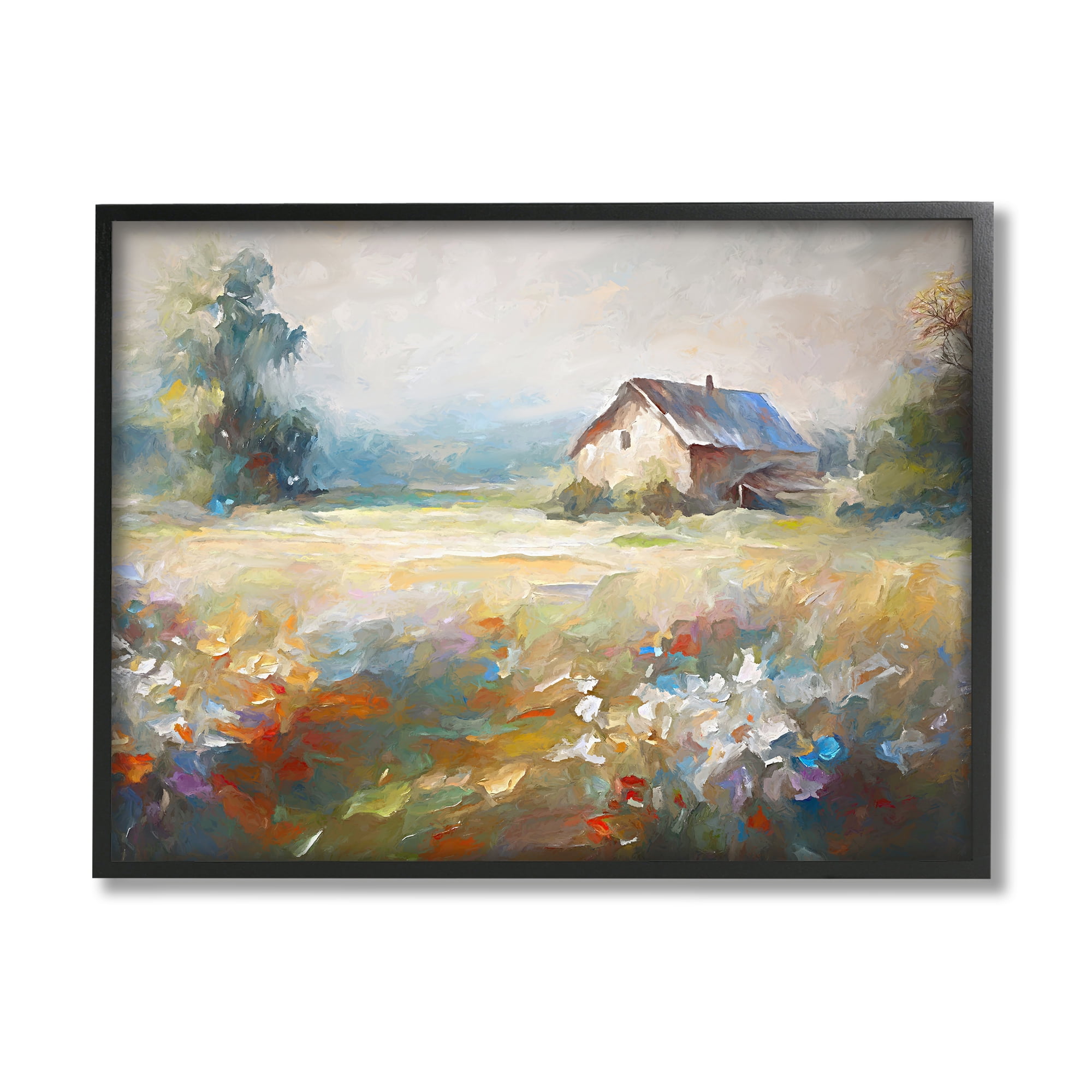 Stupell Industries Floral Countryside Abstraction Landscape Painting Black Framed Art Print Wall Art, 14 x 11