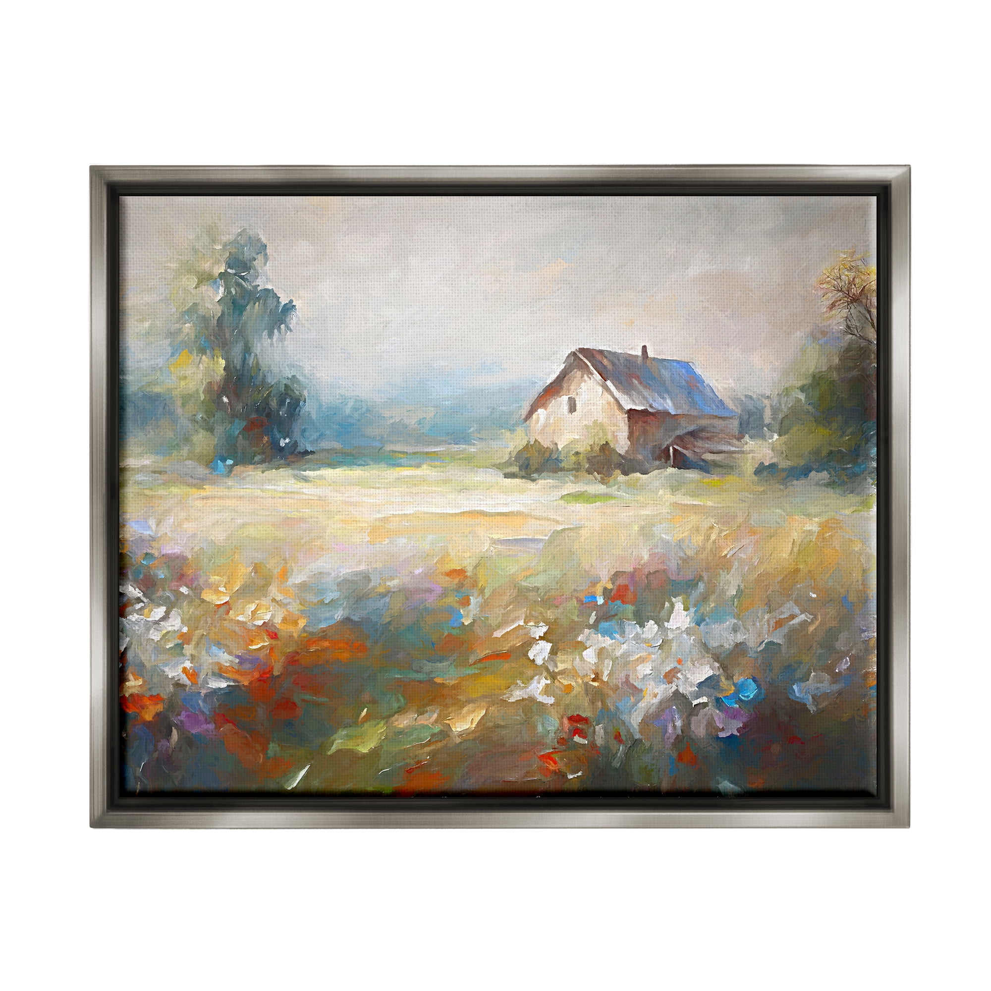 Stupell Industries Floral Countryside Abstraction Landscape Painting Gray Floater Framed Canvas Art Print Wall Art, 21 x 17