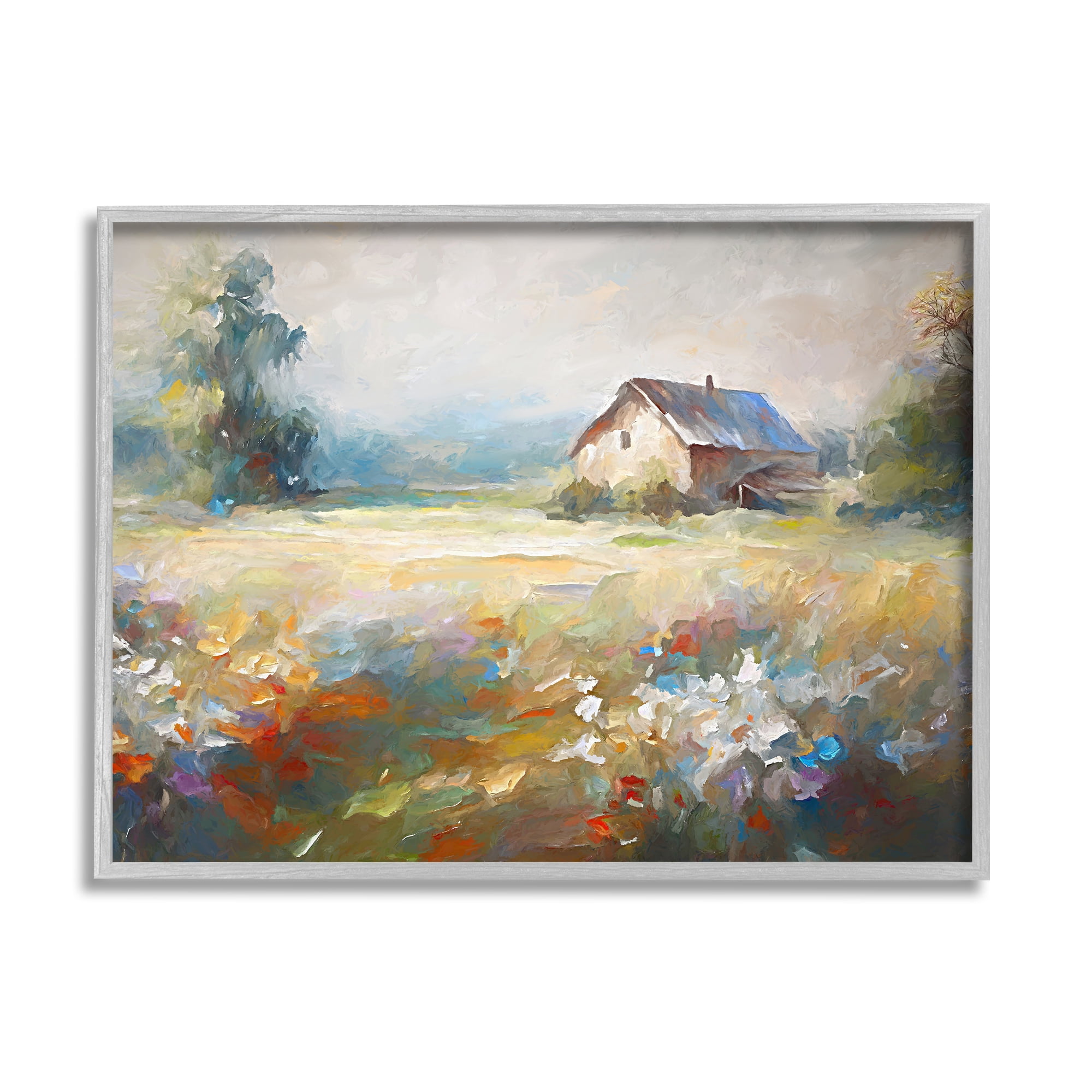 Stupell Industries Floral Countryside Abstraction Landscape Painting Gray Framed Art Print Wall Art, 30 x 24