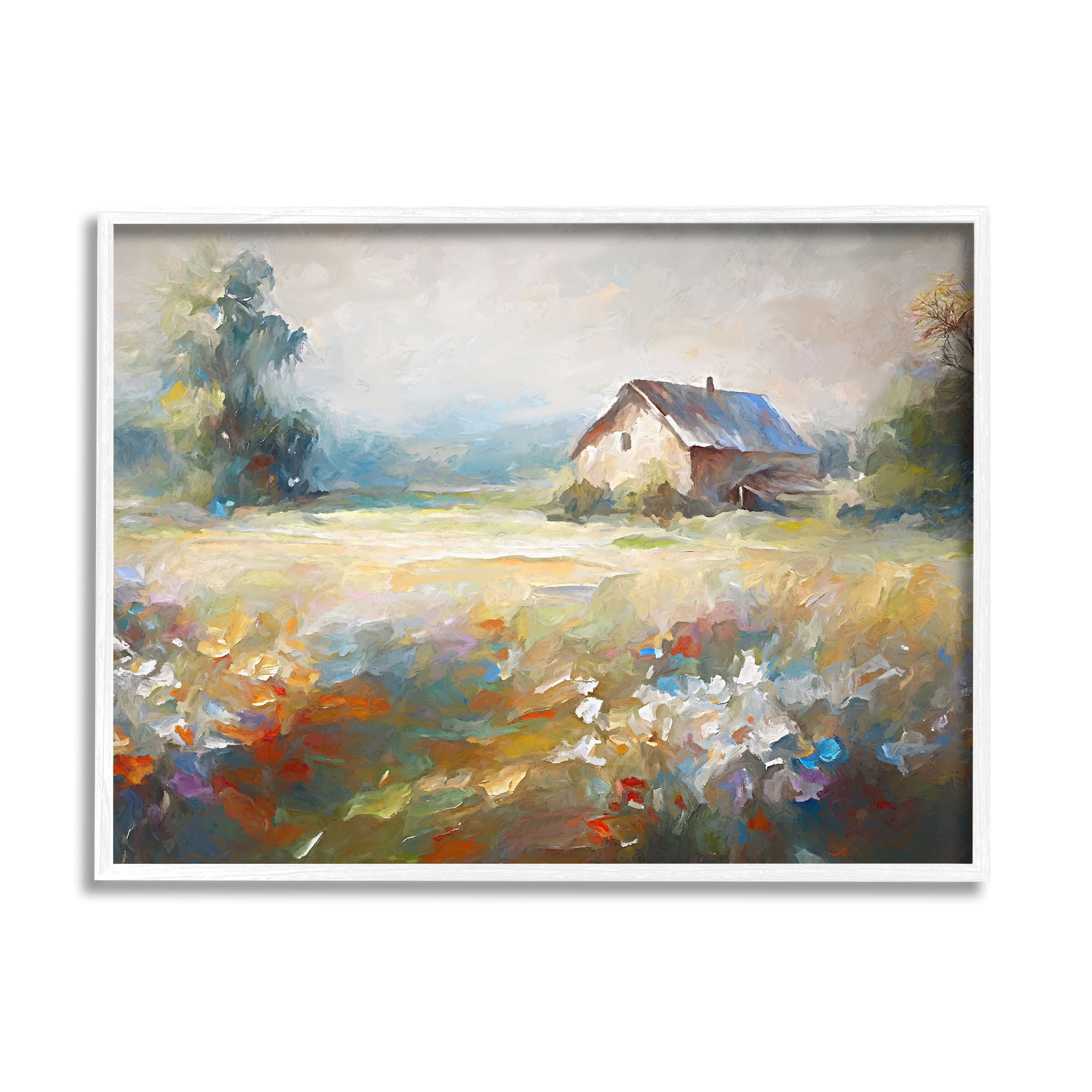 Stupell Industries Floral Countryside Abstraction Landscape Painting White Framed Art Print Wall Art, 30 x 24