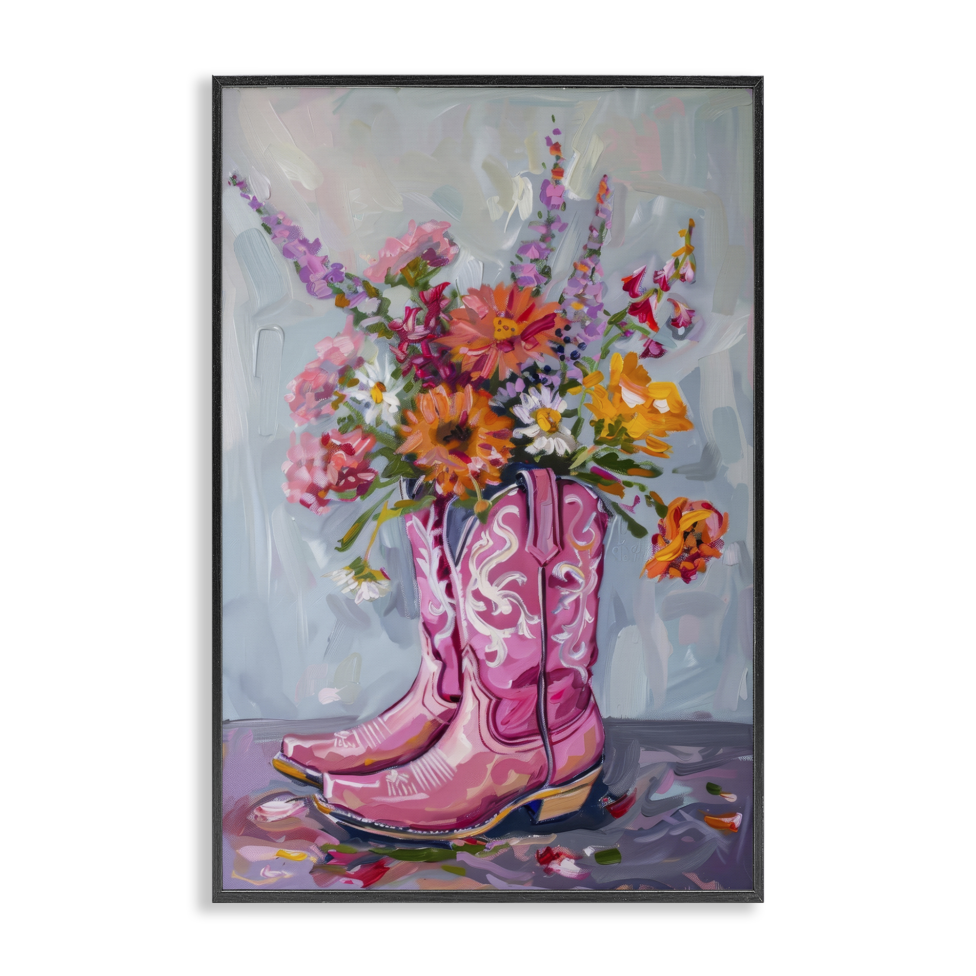 Stupell Industries Floral Cowboy Boots Plants & Flowers Painting Black Framed Art Print Wall Art, 16 x 24