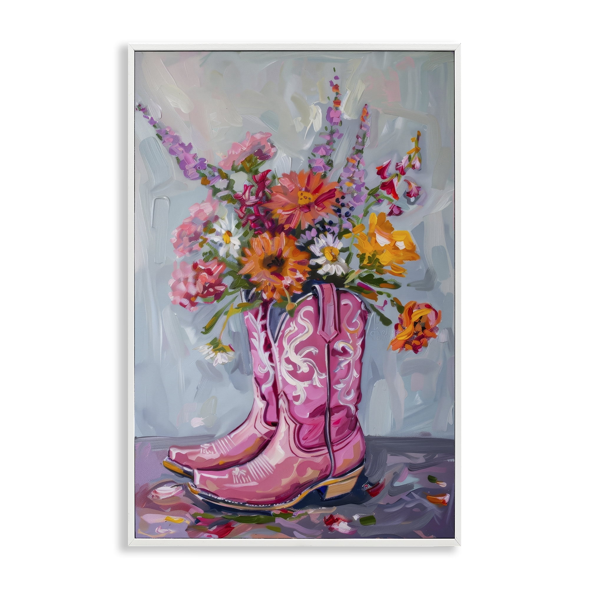 Stupell Industries Floral Cowboy Boots Plants & Flowers Painting White Framed Art Print Wall Art, 12 x 18