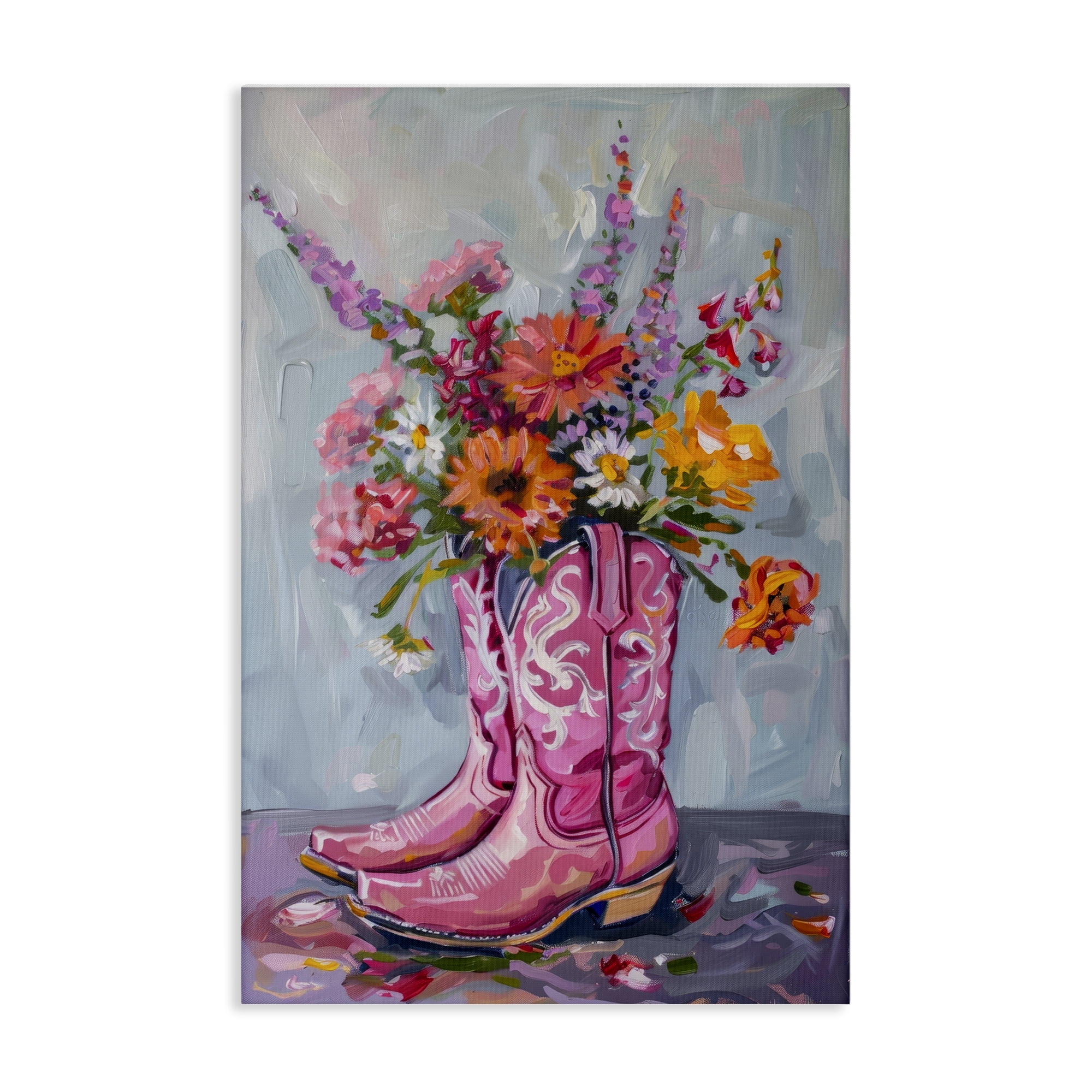 Stupell Industries Floral Cowboy Boots Plants & Flowers Painting Wrapped Canvas Art Print Wall Art, 24 x 36