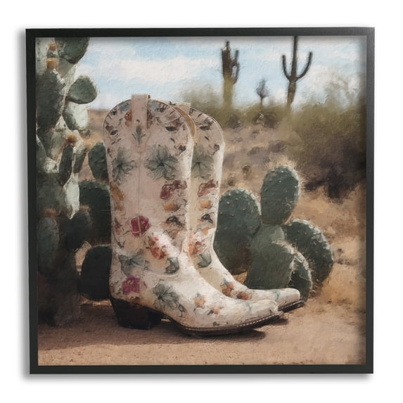 Stupell Industries Floral Cowgirl Boots Beauty & Fashion Painting Black Framed Art Print Wall Art, 12 x 12