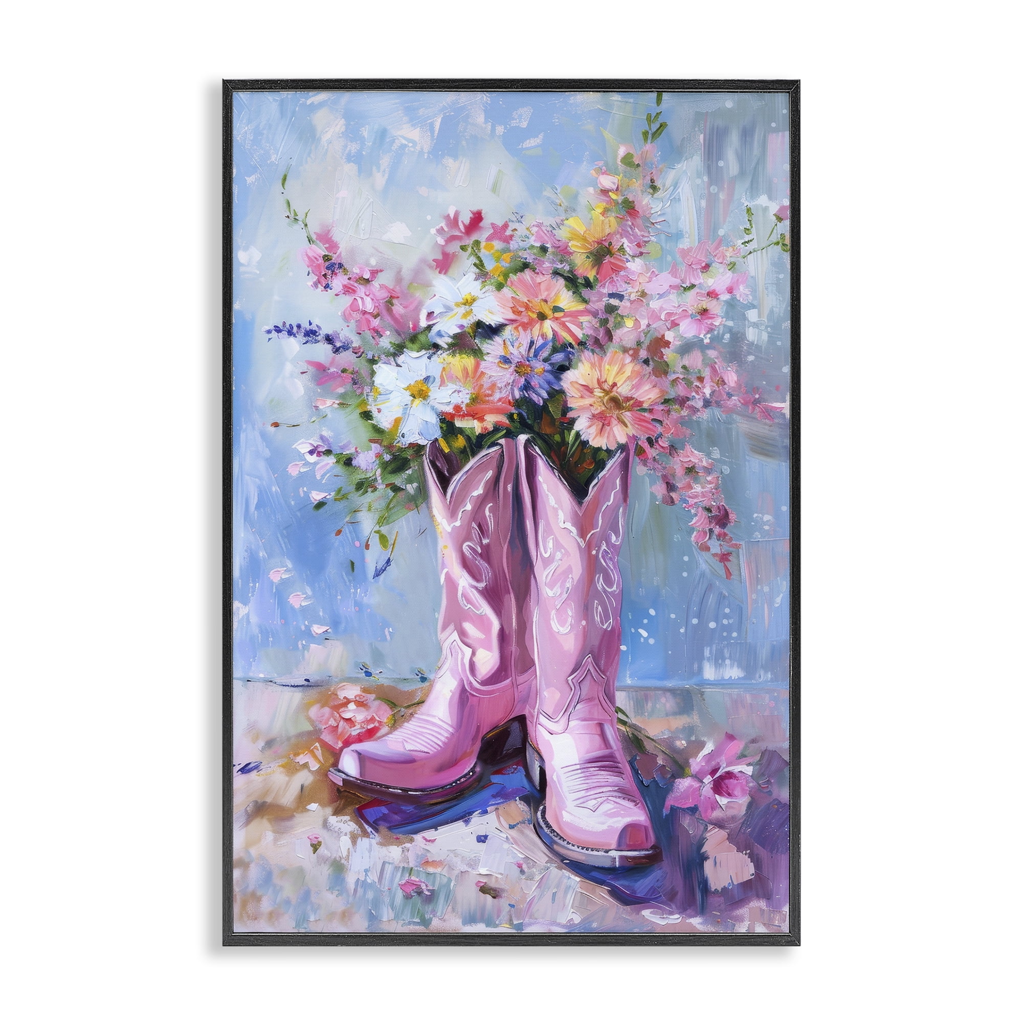 Stupell Industries Floral Cowgirl Boots Plants & Flowers Painting Black Framed Art Print Wall Art, 16 x 24