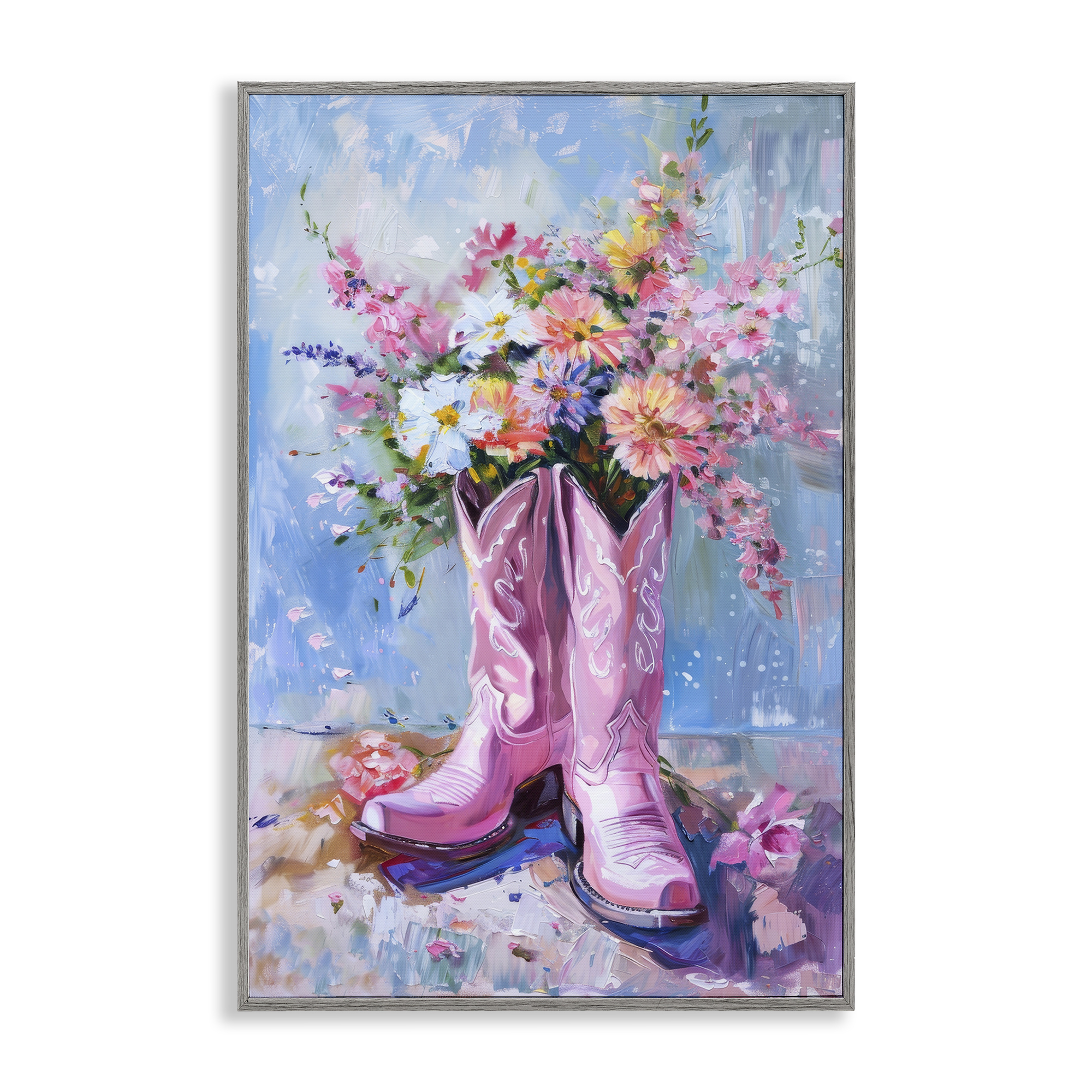 Stupell Industries Floral Cowgirl Boots Plants & Flowers Painting Gray Framed Art Print Wall Art, 16 x 24