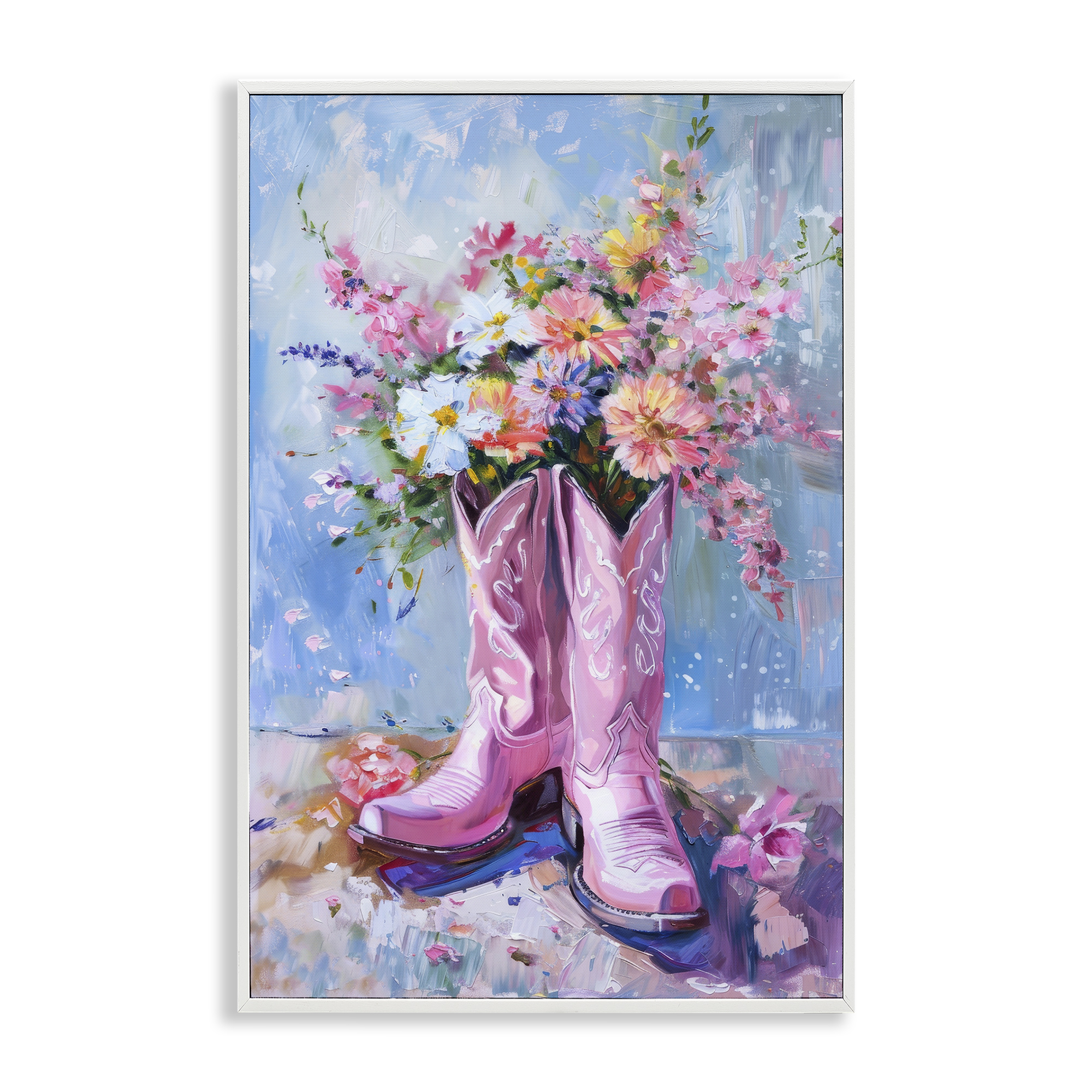 Stupell Industries Floral Cowgirl Boots Plants & Flowers Painting White Framed Art Print Wall Art, 12 x 18