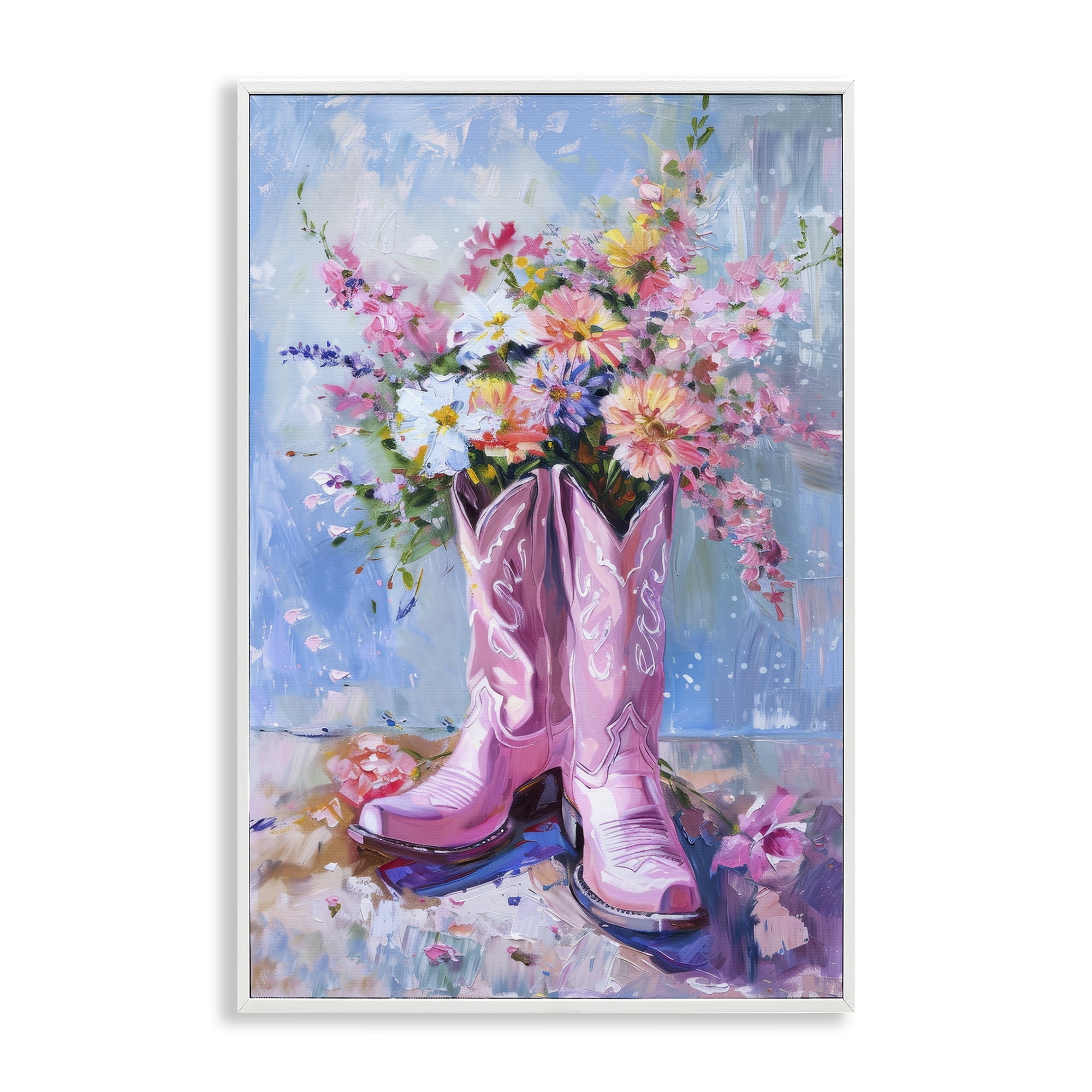 Stupell Industries Floral Cowgirl Boots Plants & Flowers Painting White Framed Art Print Wall Art, 20 x 30