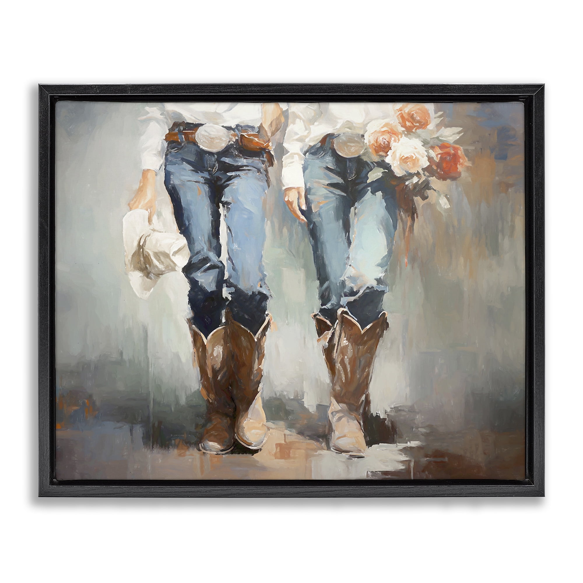 Stupell Industries Floral Cowgirl Pair Novelty Painting Black Floater Framed Canvas Art Print Wall Art, 31 x 25