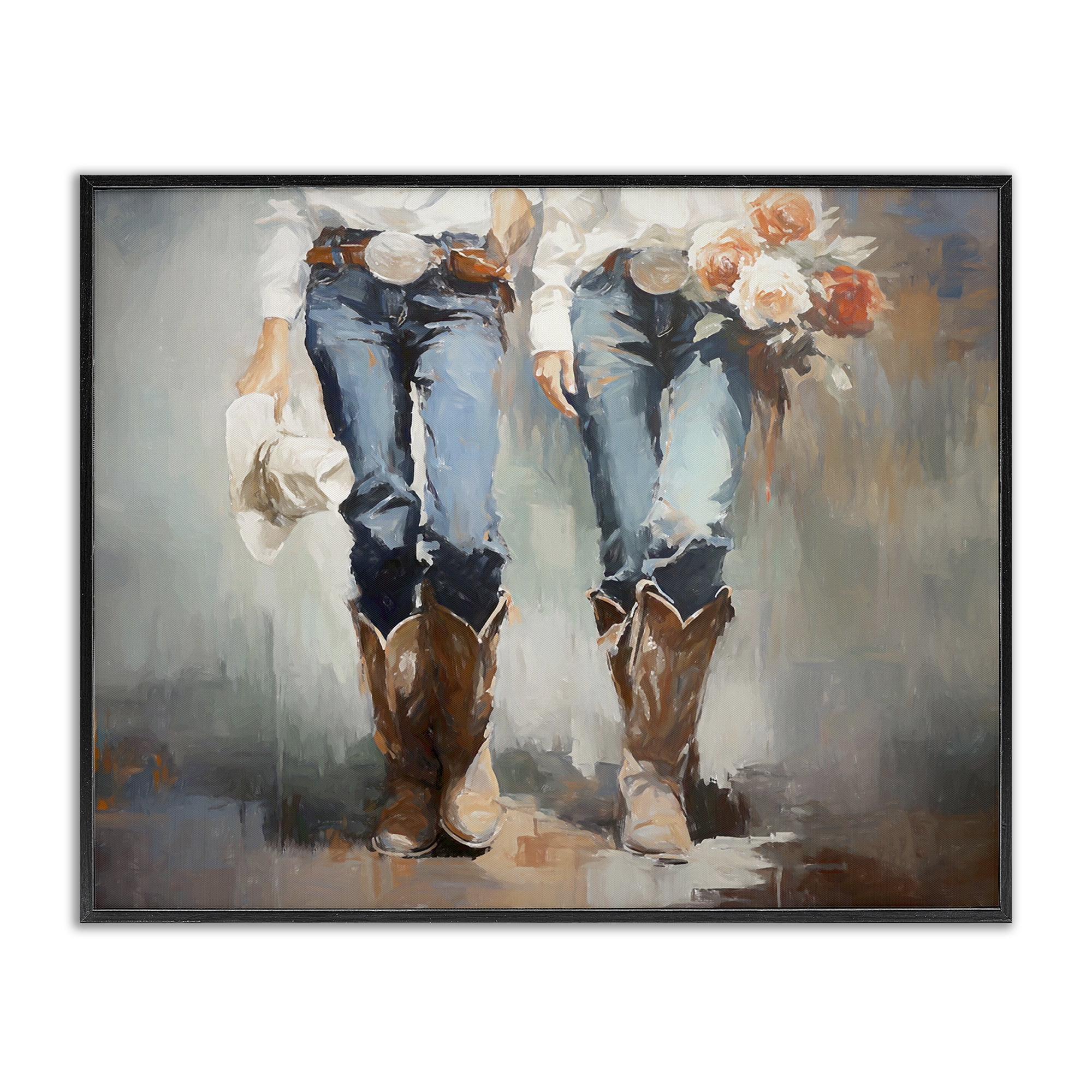 Stupell Industries Floral Cowgirl Pair Novelty Painting Black Framed Art Print Wall Art, 14 x 11