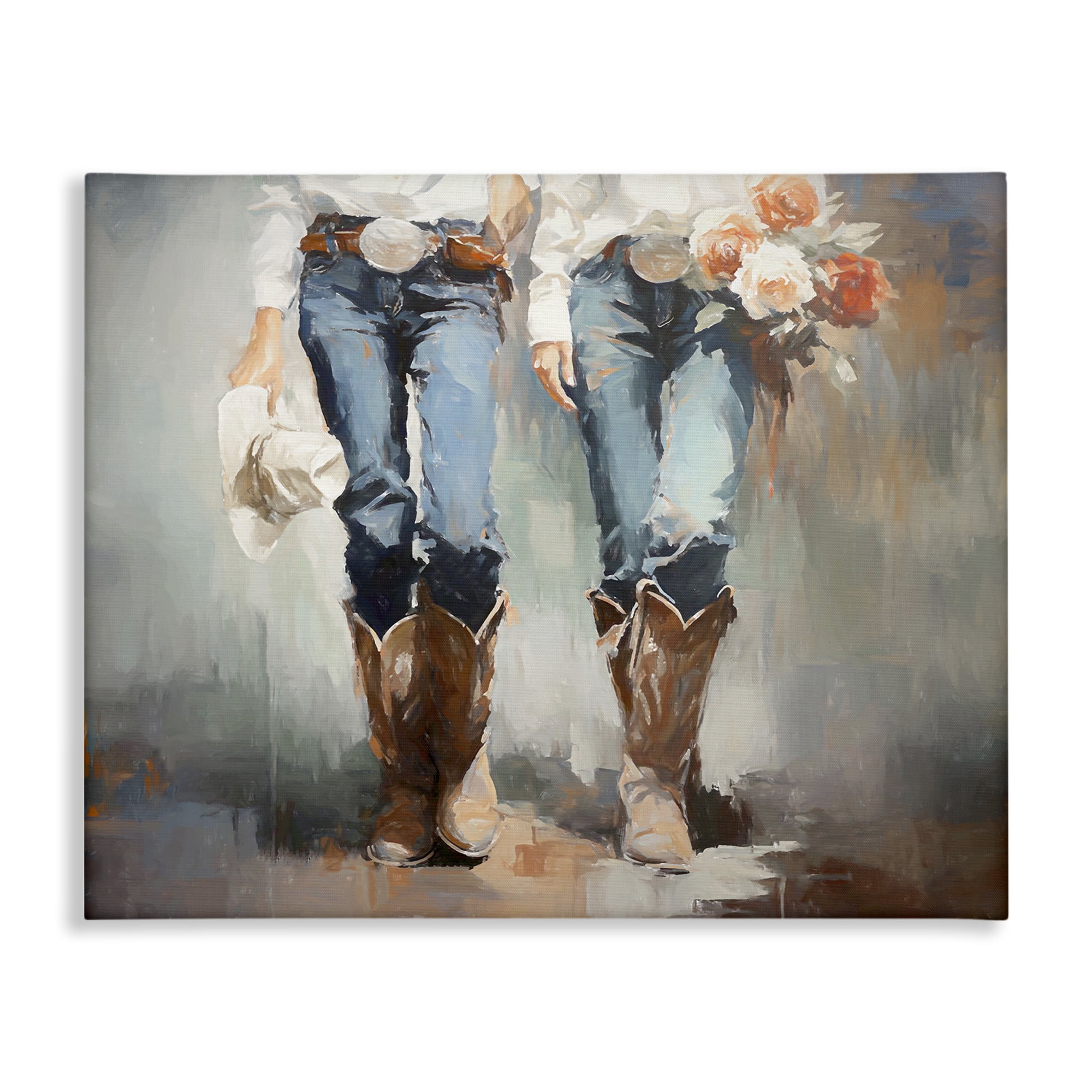 Stupell Industries Floral Cowgirl Pair Novelty Painting Gallery Wrapped Canvas Art Print Wall Art, 30 x 24