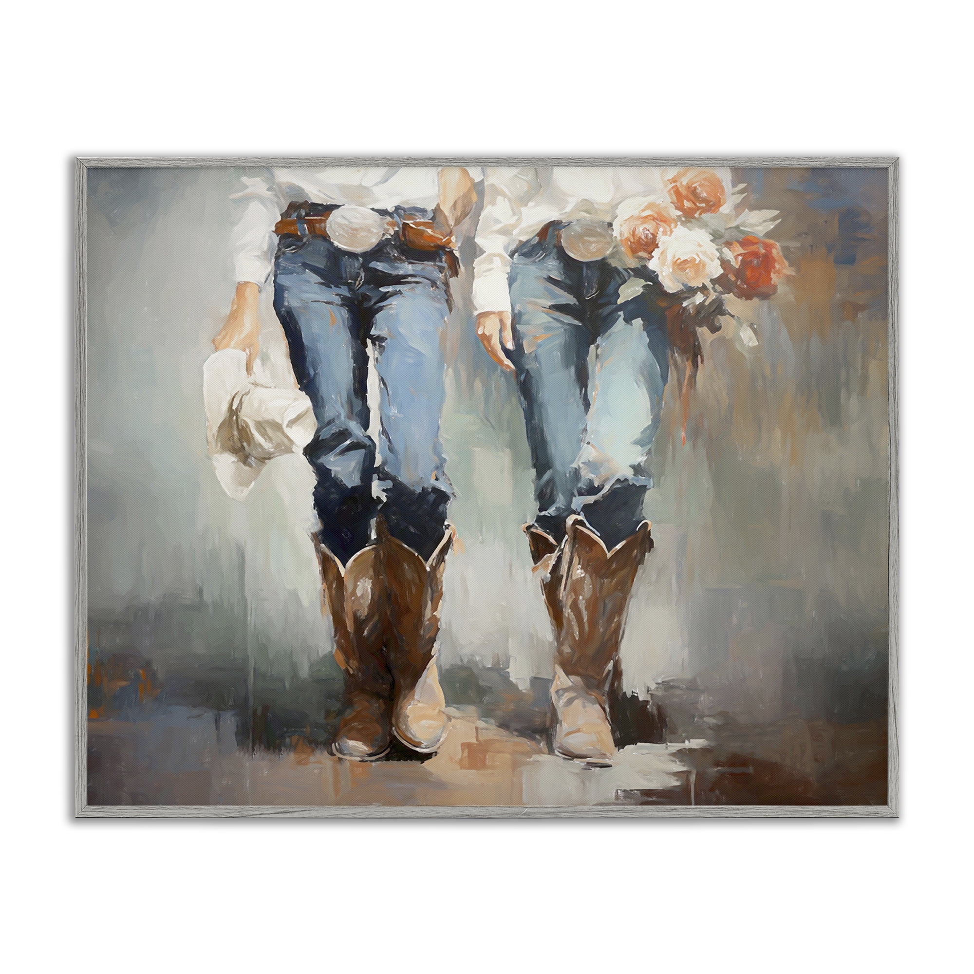 Stupell Industries Floral Cowgirl Pair Novelty Painting Gray Framed Art Print Wall Art, 14 x 11