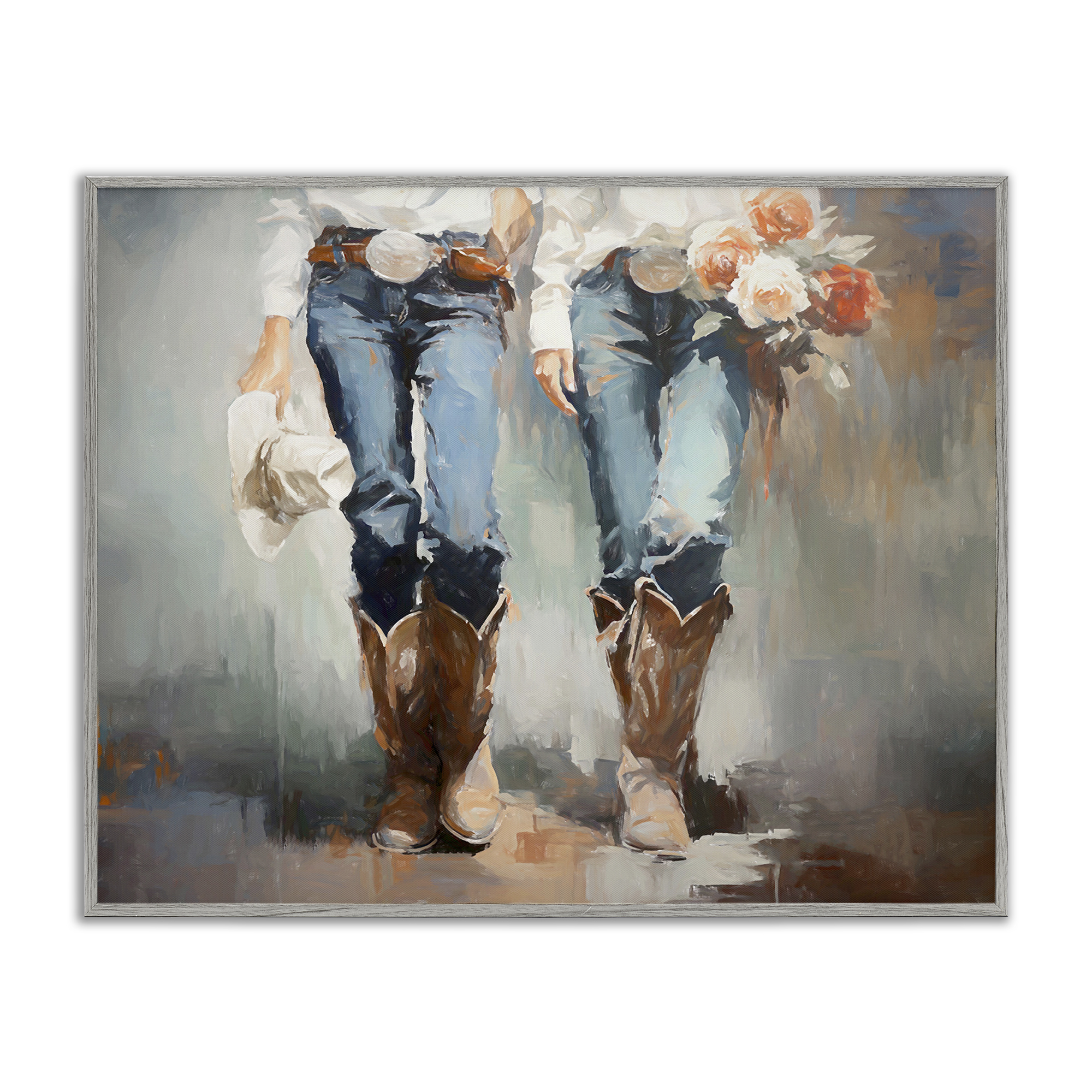 Stupell Industries Floral Cowgirl Pair Novelty Painting Gray Framed Art Print Wall Art, 20 x 16