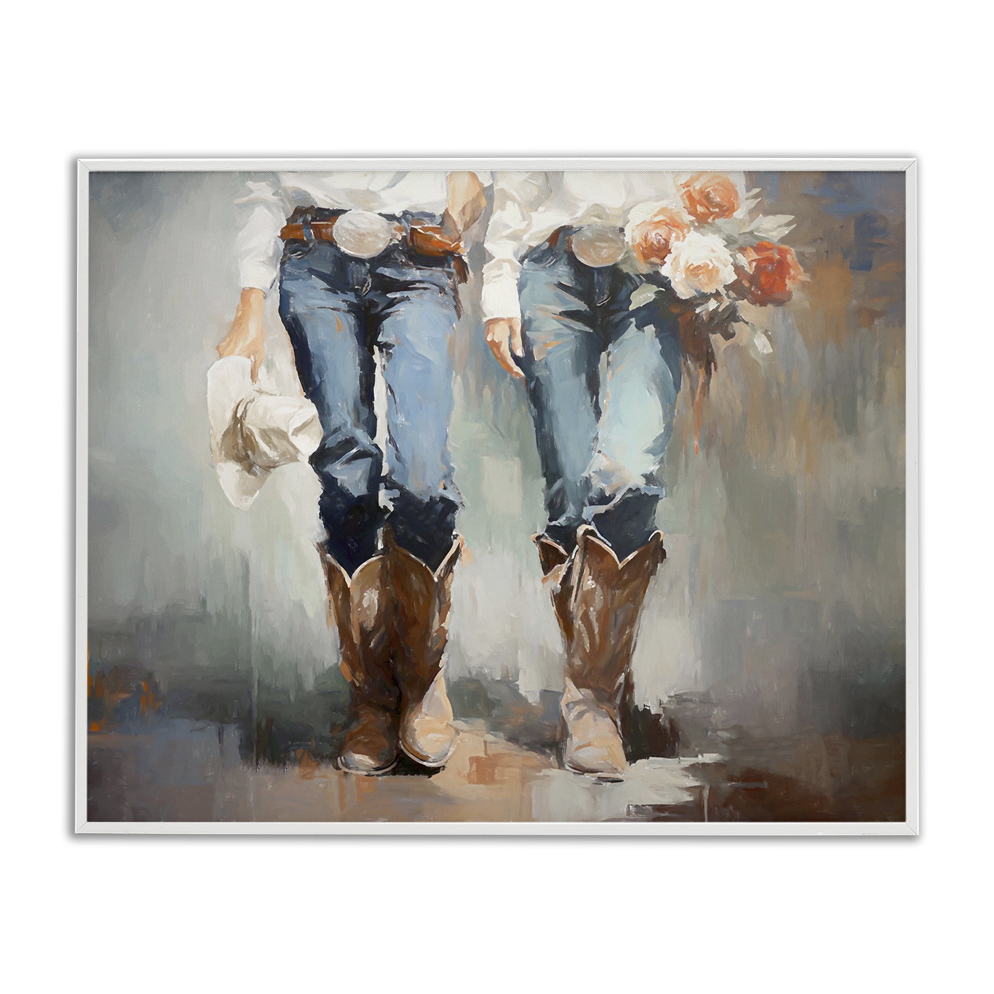 Stupell Industries Floral Cowgirl Pair Novelty Painting White Framed Art Print Wall Art, 14 x 11