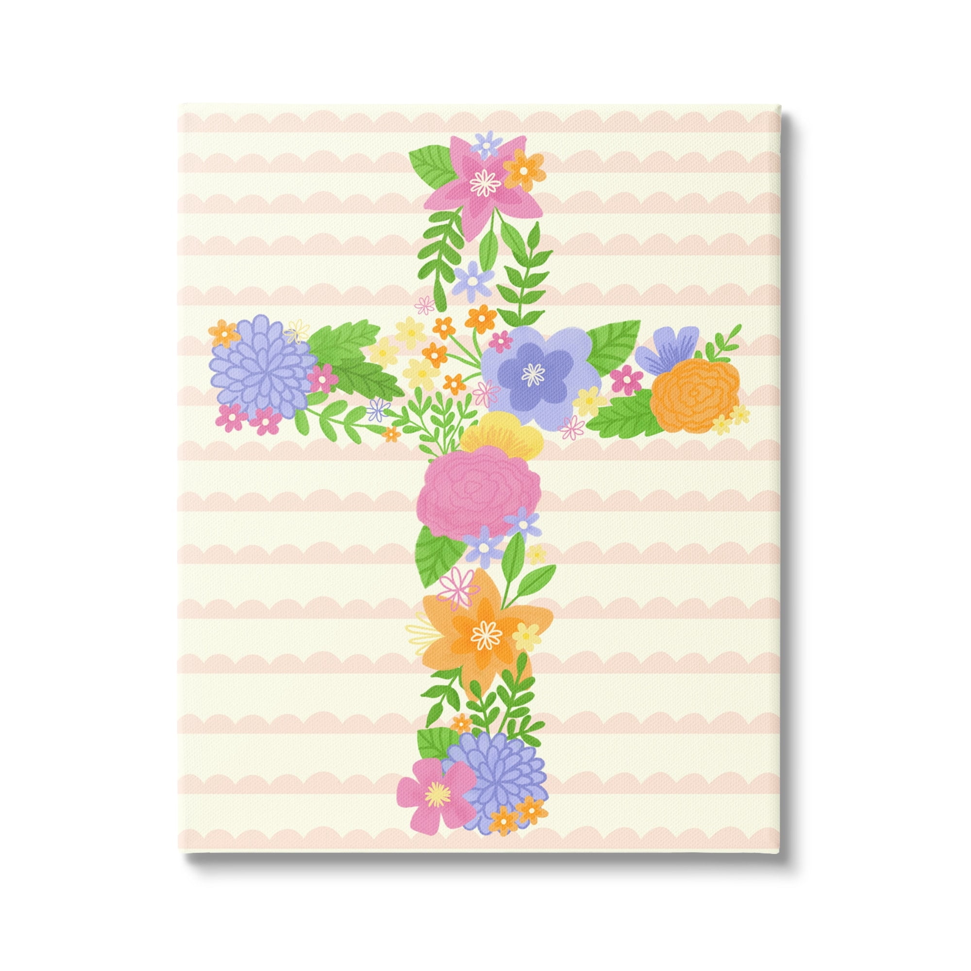Stupell Industries Floral Cross Religious Symbol Botanical & Floral Painting Gallery Wrapped Canvas Print Wall Art