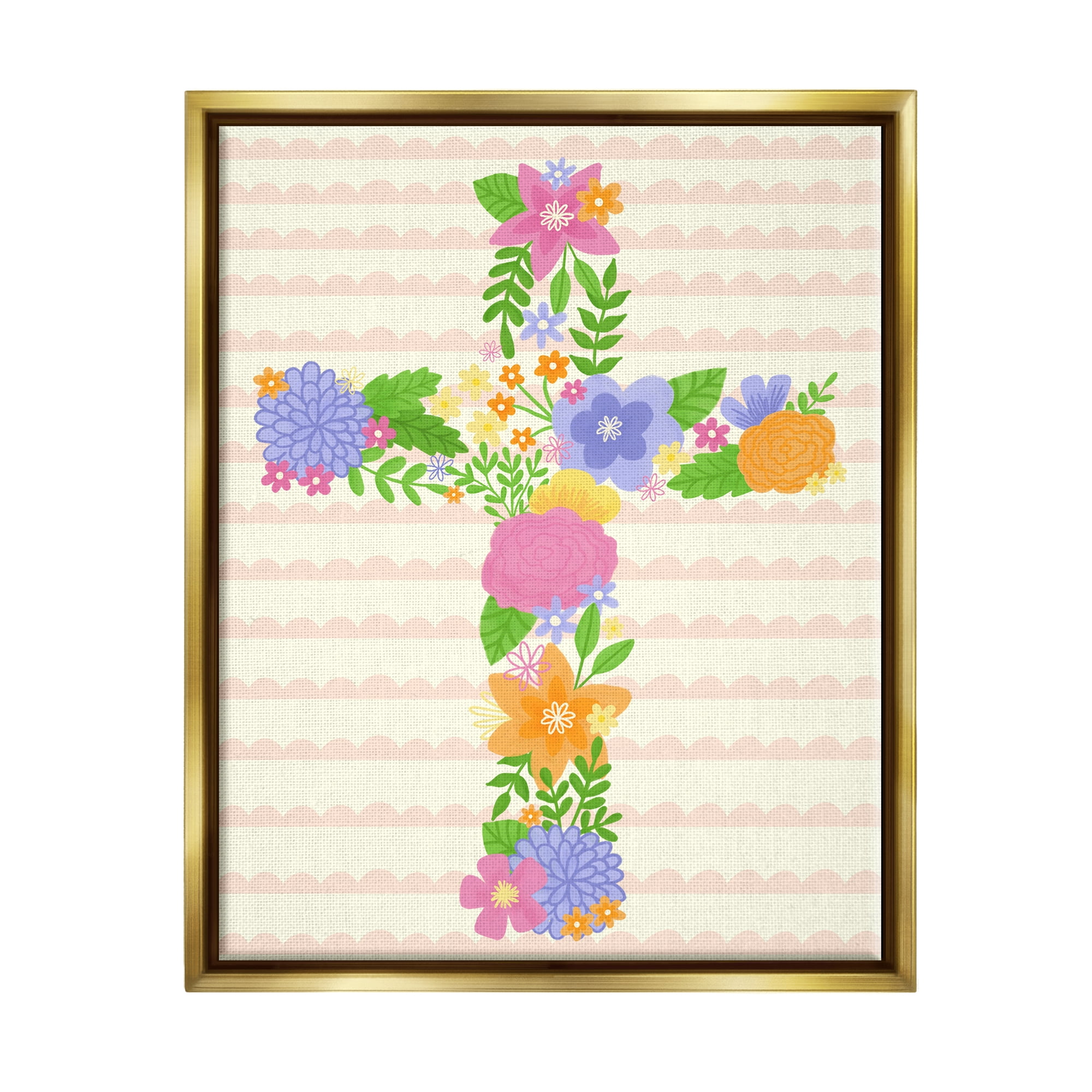 Stupell Industries Floral Cross Religious Symbol Botanical & Floral Painting Gold Floater Framed Art Print Wall Art