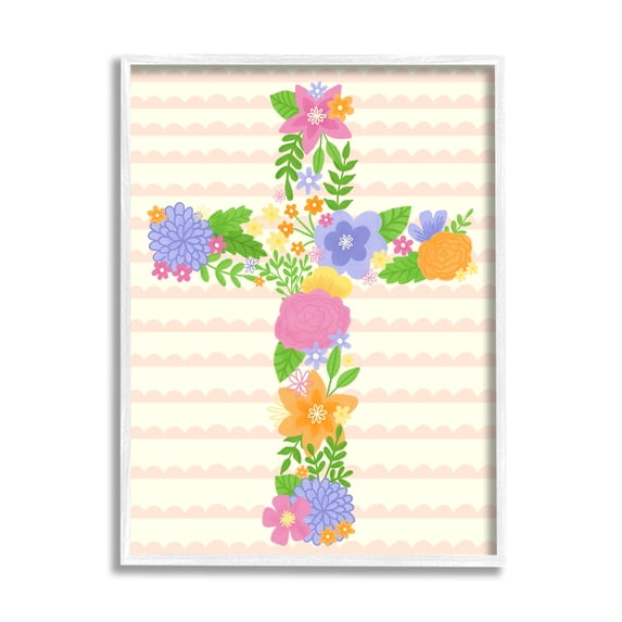 Stupell Industries Floral Cross Religious Symbol Botanical & Floral Painting White Framed Art Print Wall Art