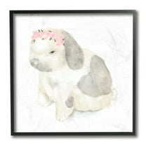 Stupell Industries Floral Crown Baby Bunny Soft Animal Illustration Black Framed, 12 x 12, Design by Daphne Polselli