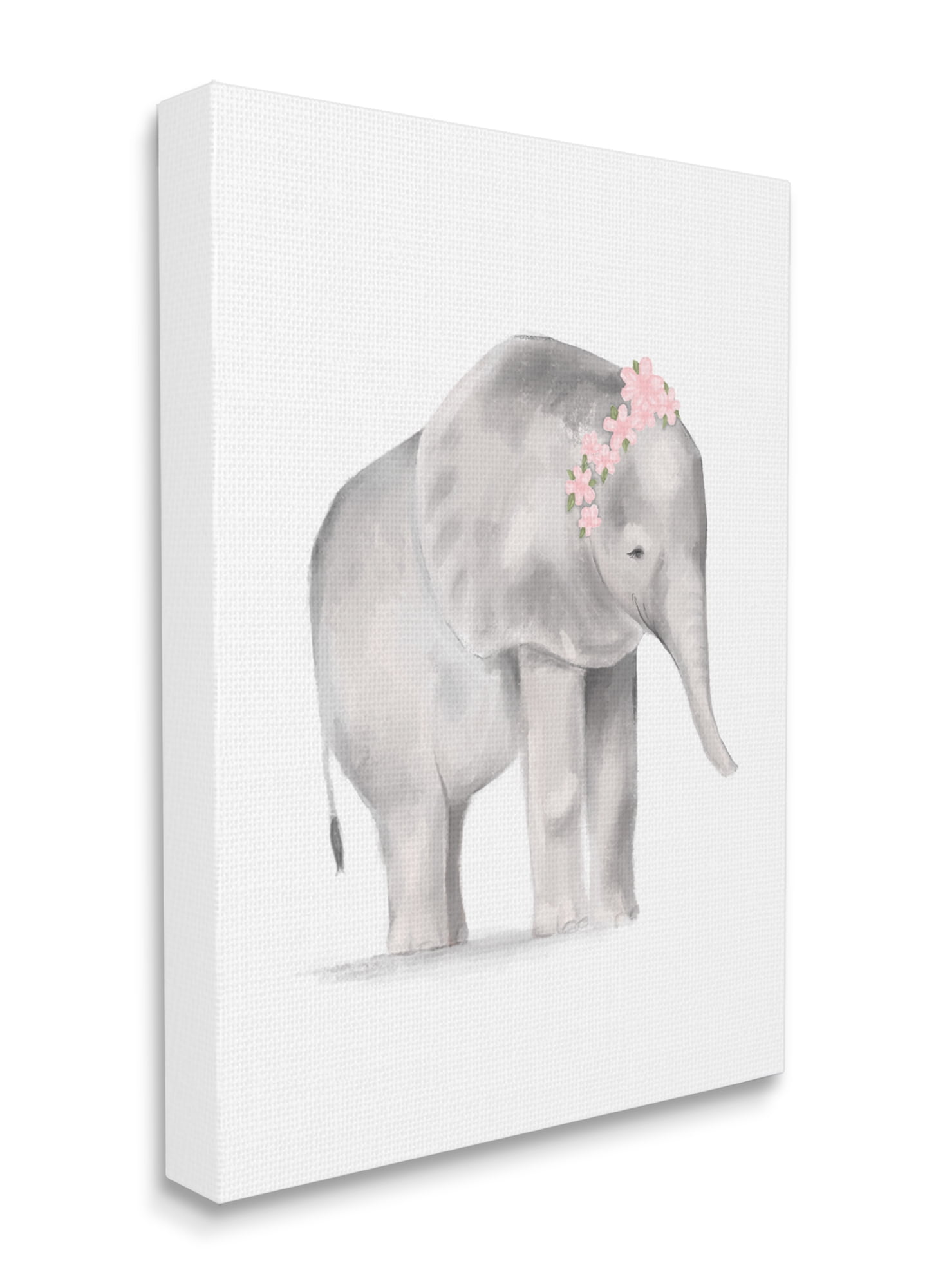 Stupell Industries Floral Crown Baby Elephant Soft Pink Grey Illustration Canvas Wall Art, 36 x 48, Design by Daphne Polselli