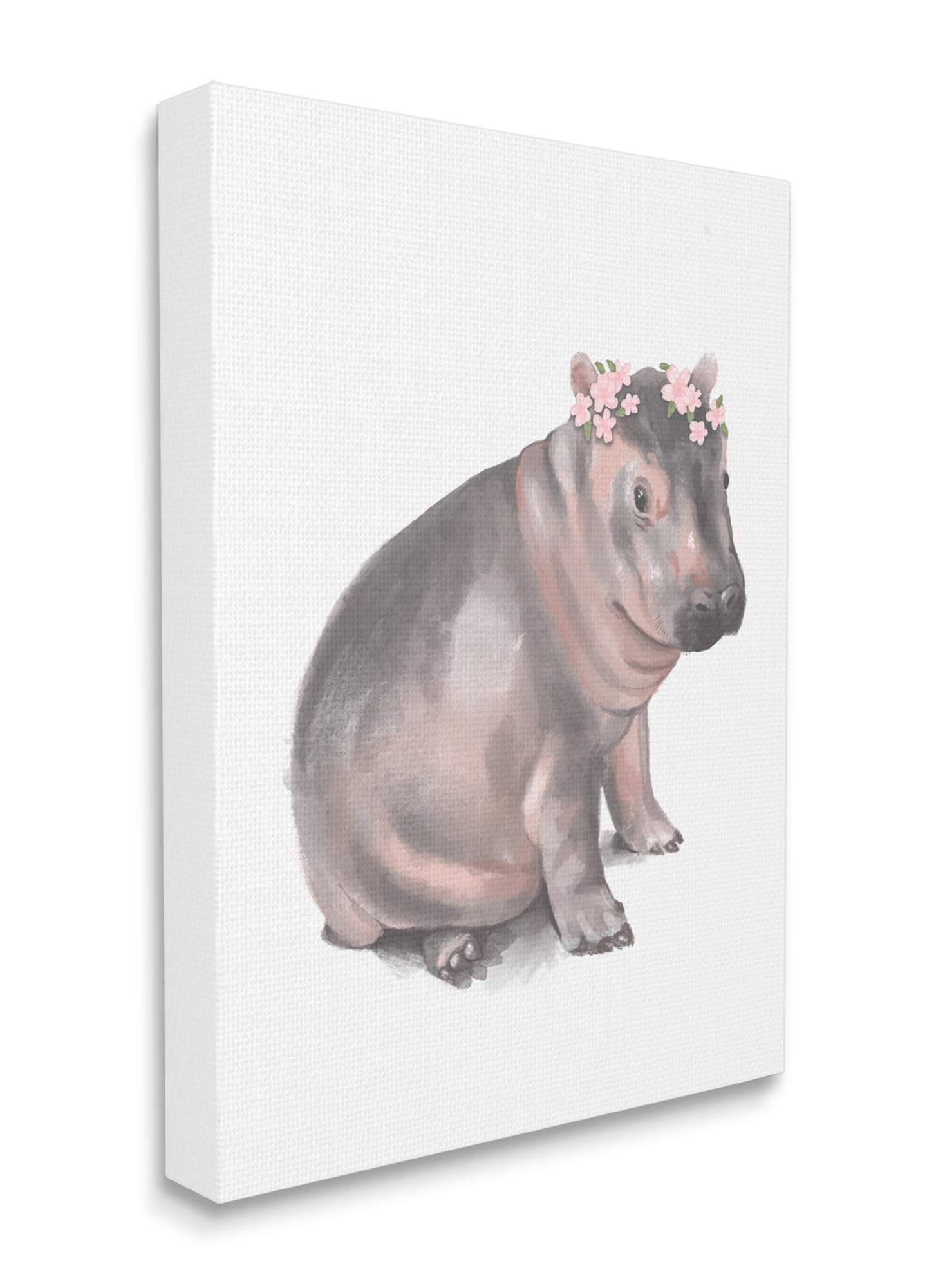 Stupell Industries Floral Crown Baby Hippo Soft Animal Illustration Canvas Wall Art, 16 x 20, Design by Daphne Polselli